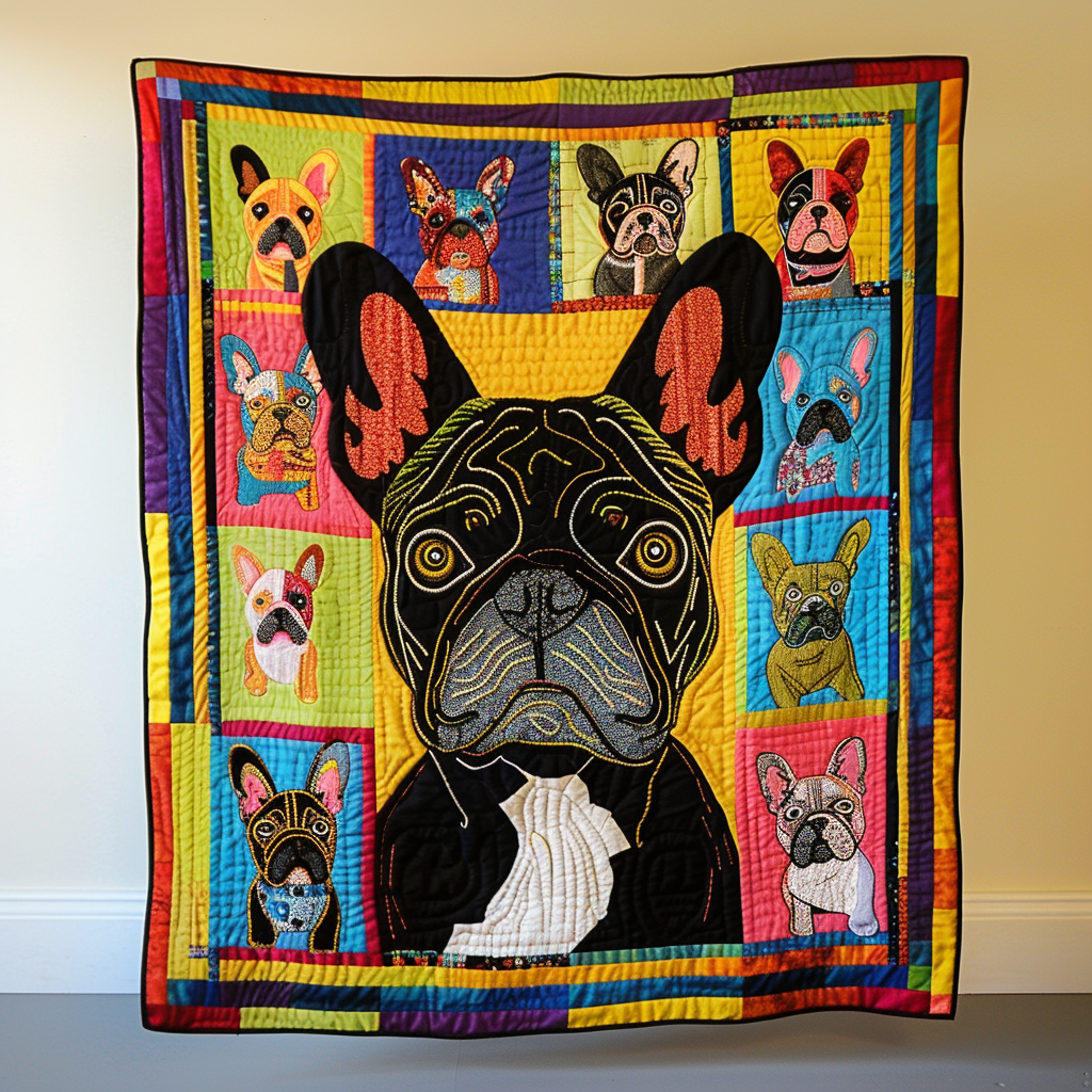 French Bulldog Art Quilted Blanket Frenchie Lovers Gifts