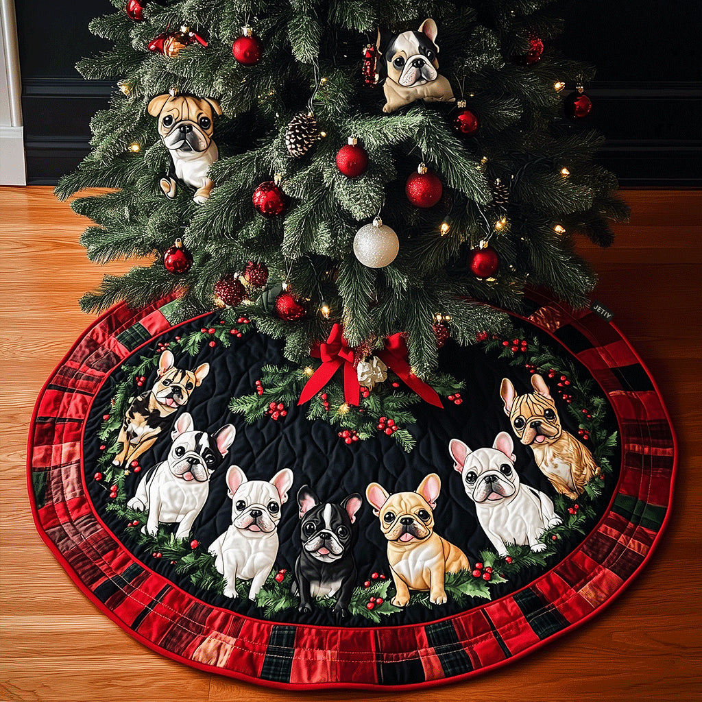 French Bulldog Cheer Quilted Christmas Tree Skirt Charming Tree Skirt for Family Gatherings