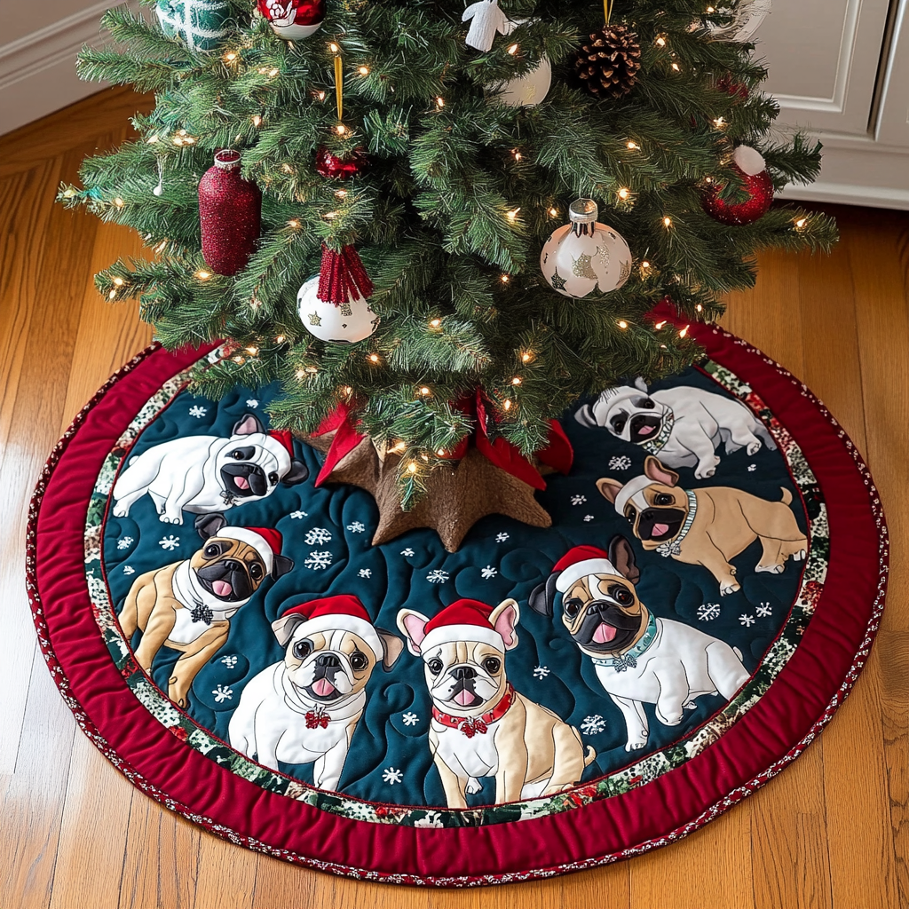 French Bulldog Christmas Charm Christmas Quilted Tree Skirt Christmas Holiday Decor Home