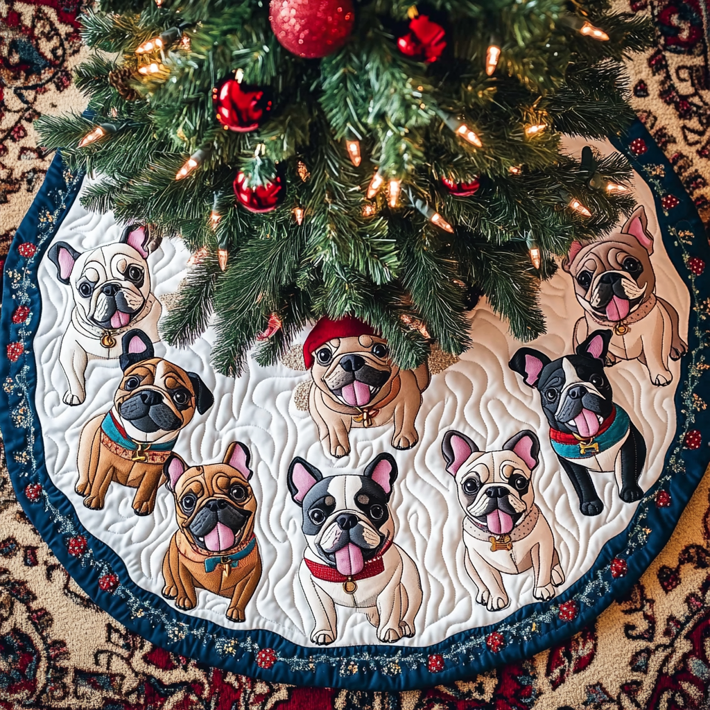French Bulldog Christmas Joy Christmas Quilted Tree Skirt Christmas Holiday Decor Home