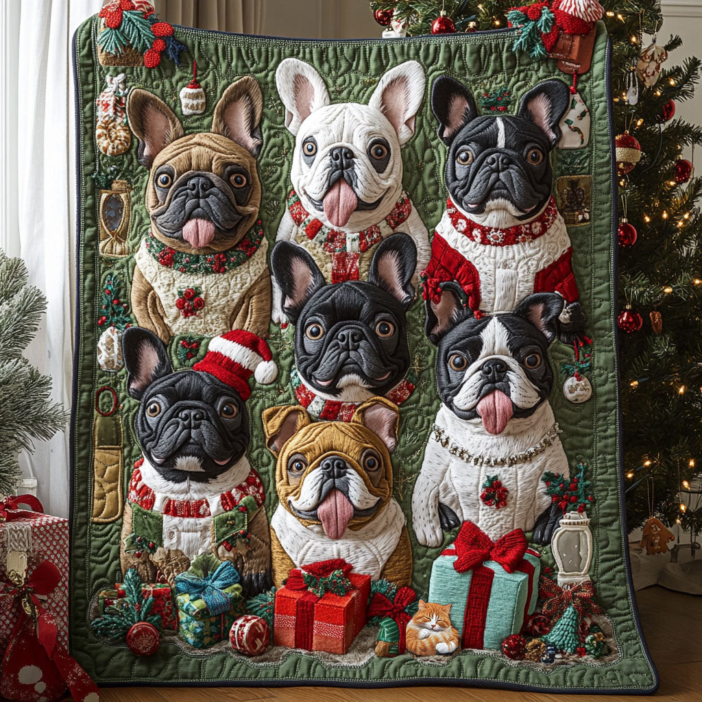 French Bulldog Christmas Quilt Blanket King Size Blanket Good Gifts For Dog Lovers