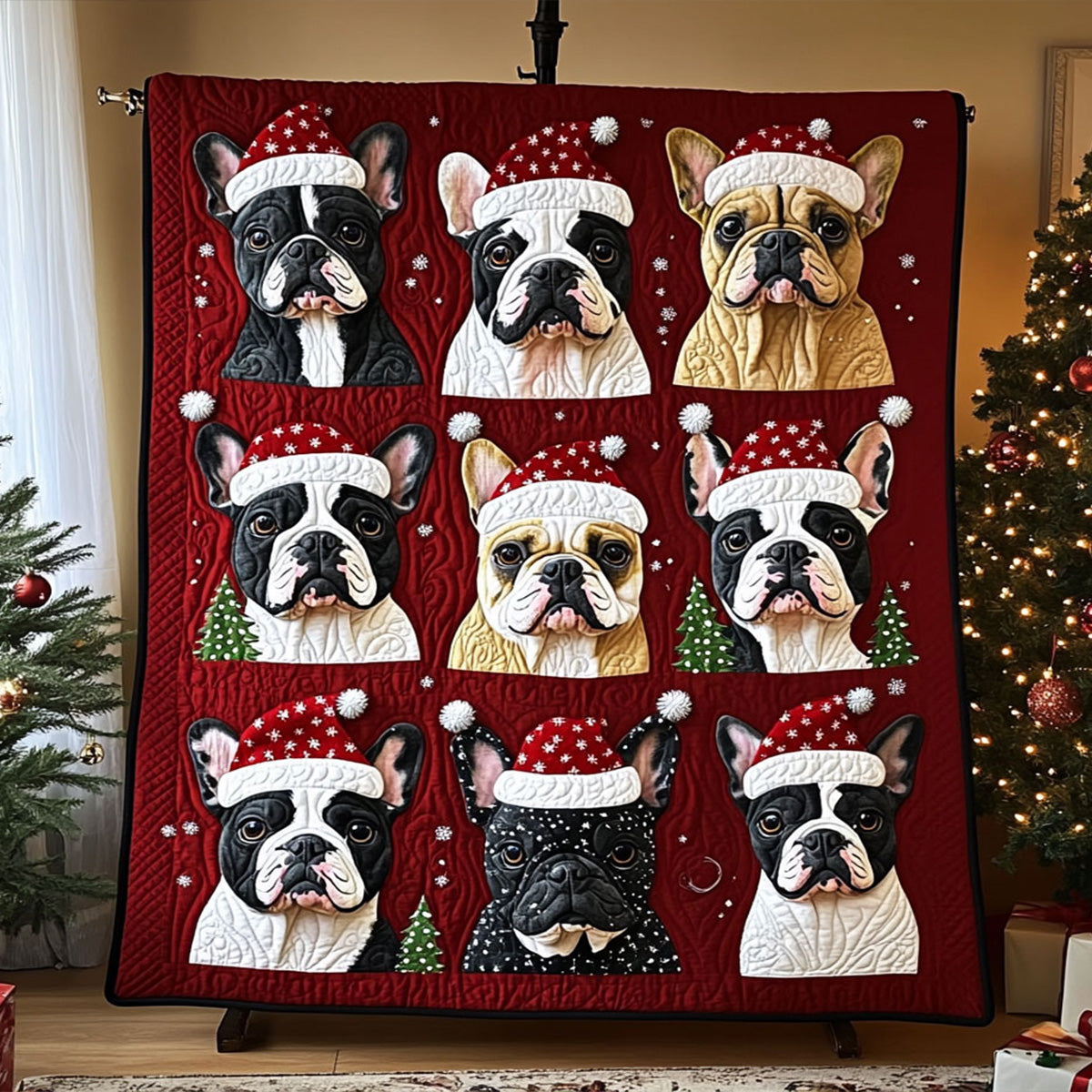 French Bulldog Festive Quilted Blanket Gifts For Frenchie Lovers