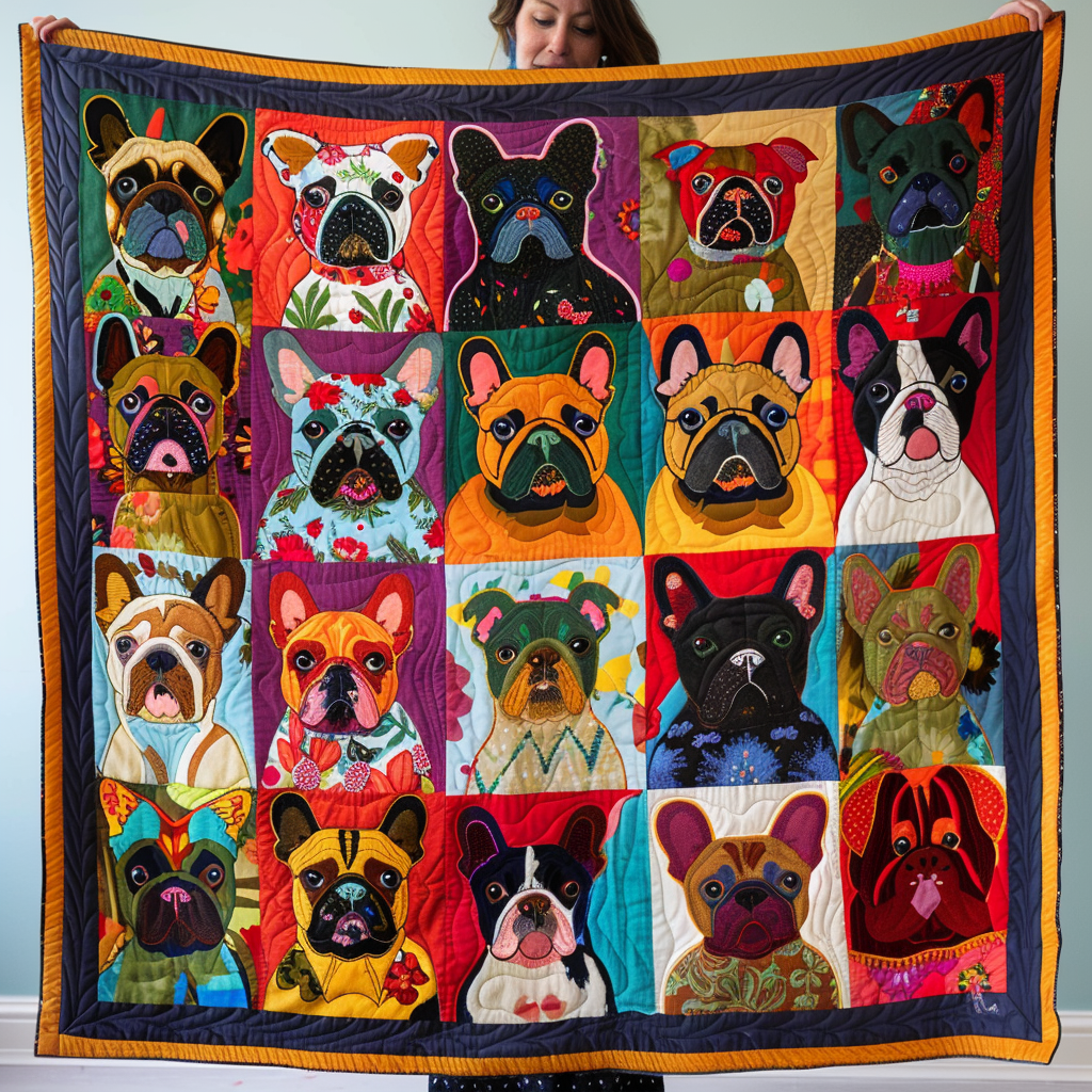French Bulldog Floral Quilted Blanket Gifts For Frenchie Lovers