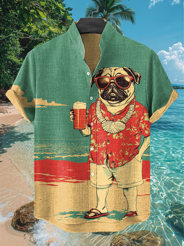 French Bulldog Holding Beer International Dog Day Hawaiian Shirt Gifts For Dog Lovers