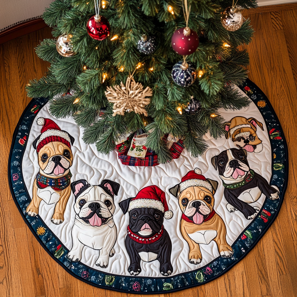 French Bulldog Holiday Joy Christmas Quilted Tree Skirt Heartwarming Christmas Tree Skirt Gift for Loved Ones