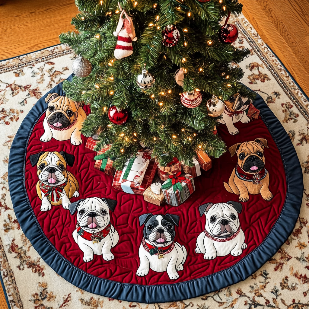French Bulldog Noel Christmas Quilted Tree Skirt Christmas Holiday Decor Home