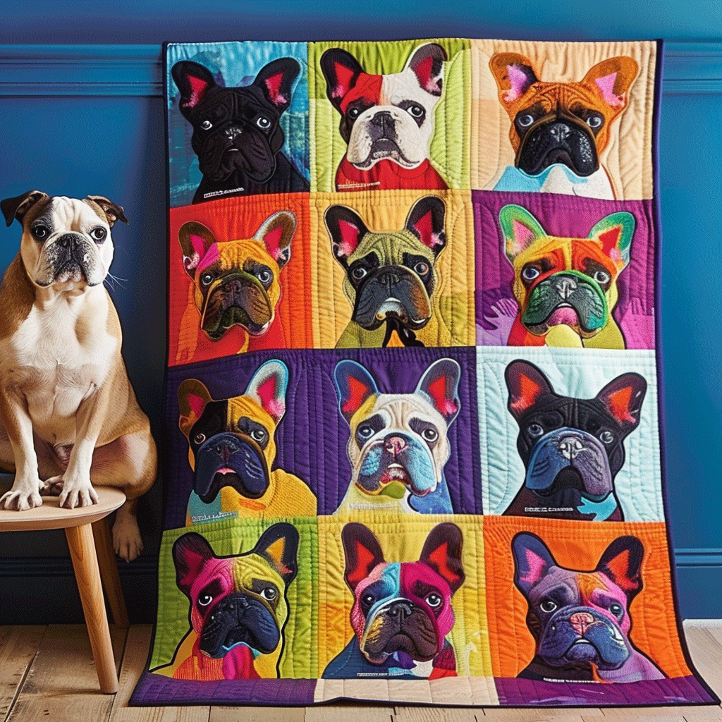 French Bulldog Patchwork Quilted Blanket Frenchie Lovers Gifts
