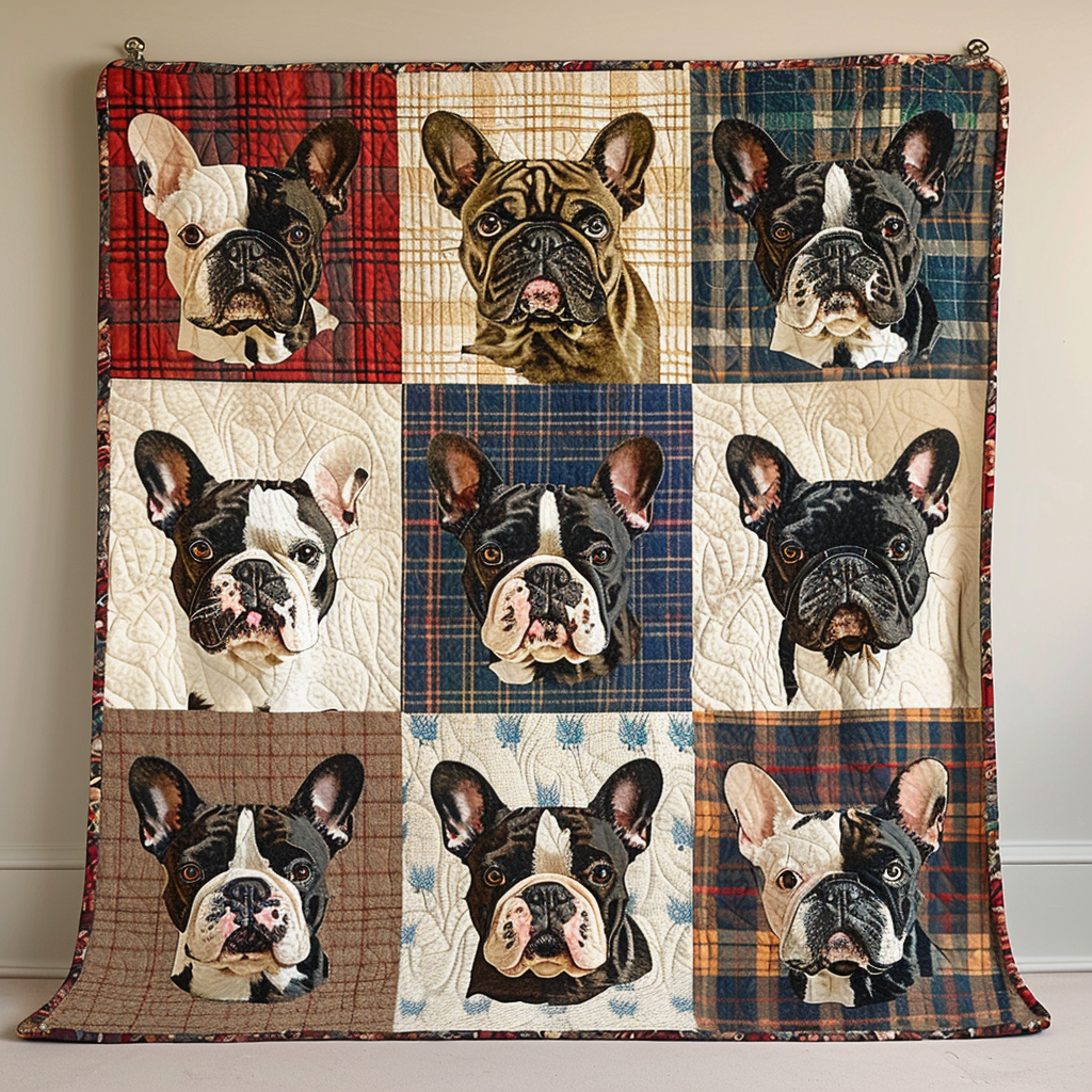 French Bulldog Patterned Quilted Blanket Frenchie Lovers Gifts