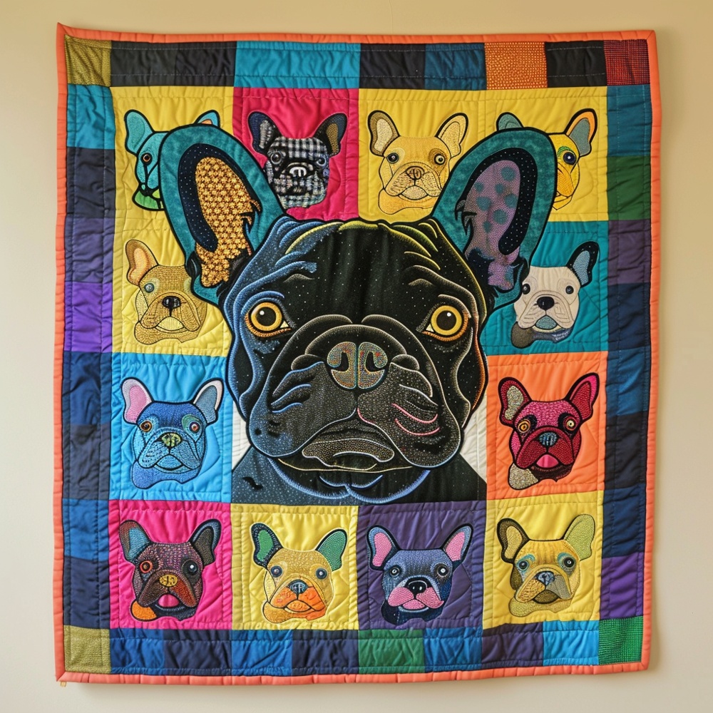 French Bulldog Pop Art Quilted Blanket Frenchie Lover Cozy Bedding Best Gift French Bulldog Fans
