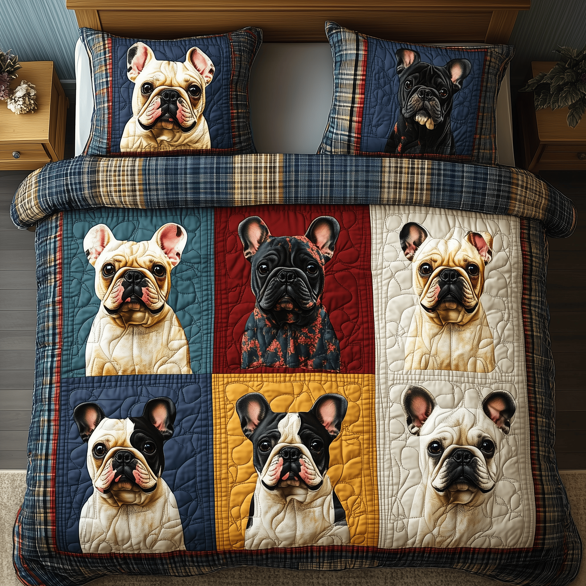 French Bulldog Quilted Bedding Set Christmas Bedding Set Christmas Gifts For Newlyweds