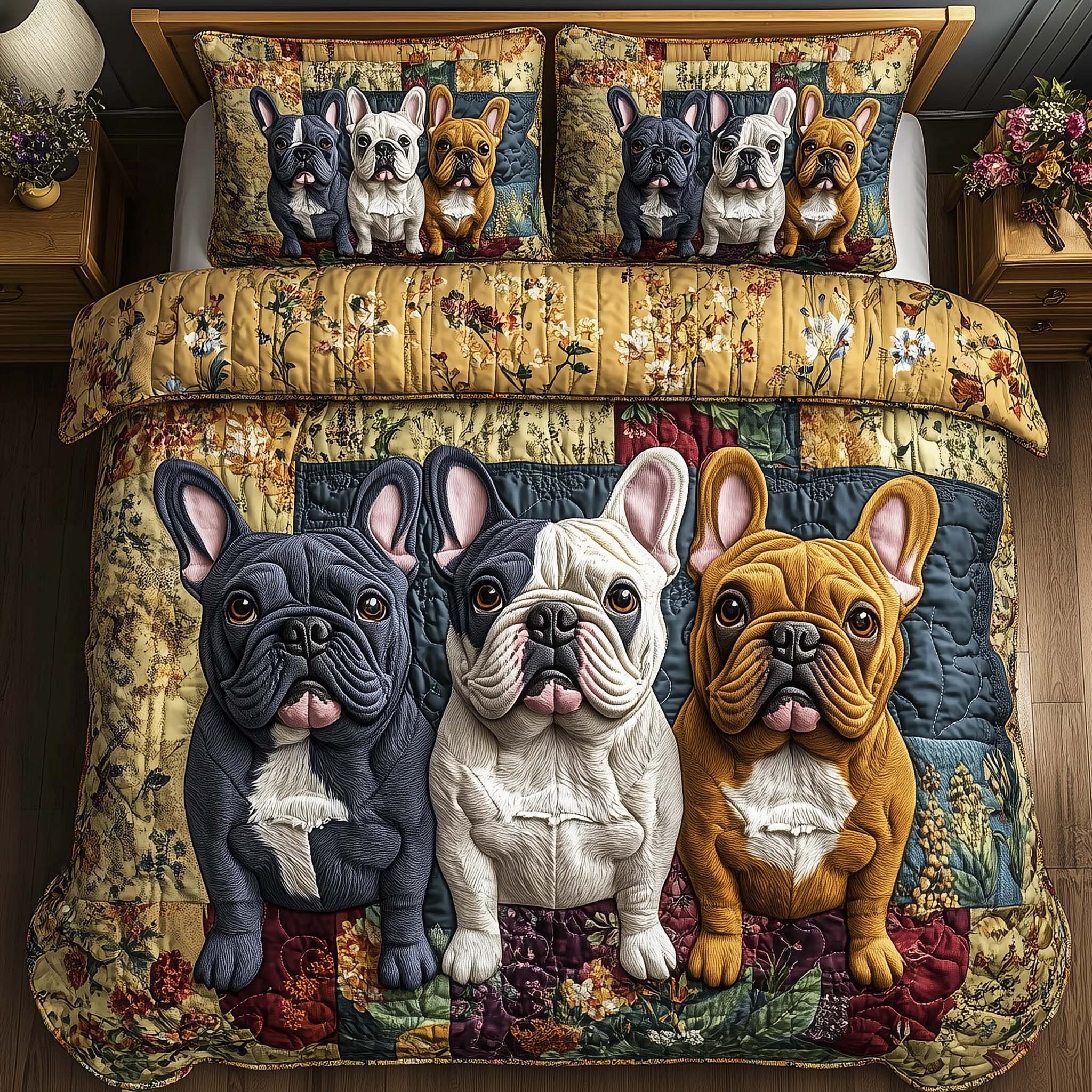 French Bulldog Quilted Bedding Set Dog Lover Bedroom Decor Best Gift For Dog Owners