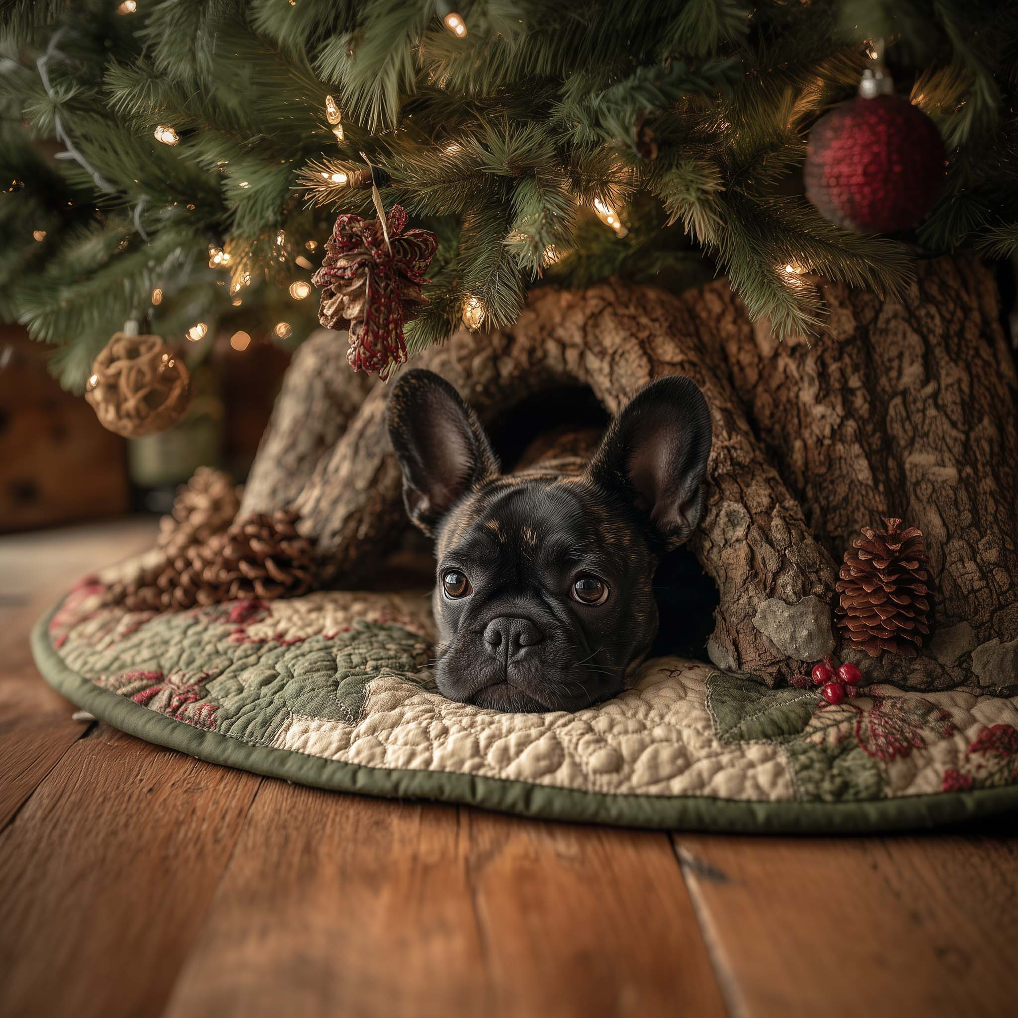 French Bulldog Quilted Tree Skirt Animal Home Decor Xmas Gifts For French Bulldog Lovers