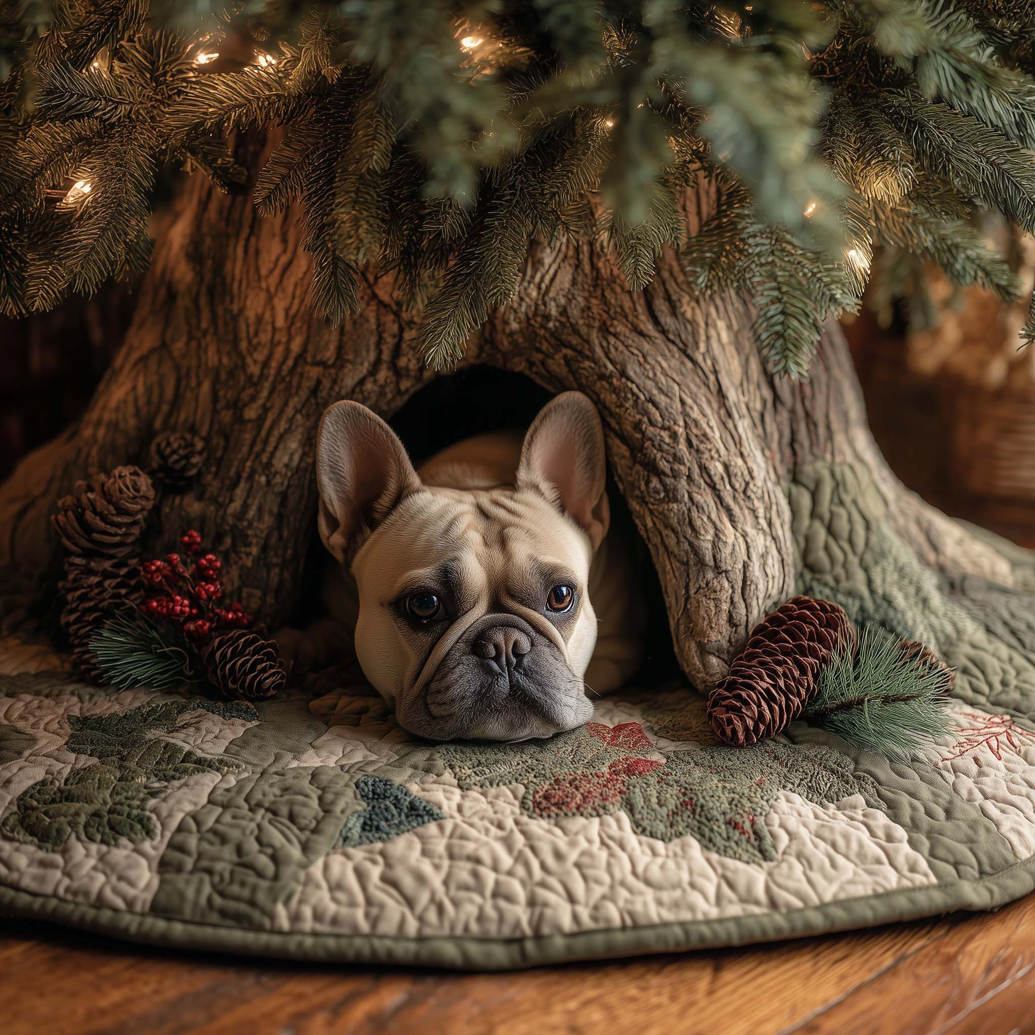 French Bulldog Quilted Tree Skirt Animal Themed Cozy Home Decor Dog Lover Xmas Gifts