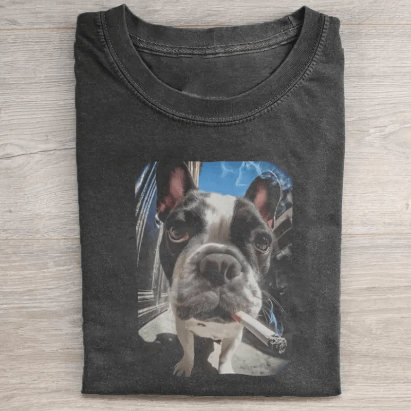 French Bulldog Smoking Selfie T-Shirt Funny Frenchie Dog Lover Shirt Cool Dog Tee Best Gift For Dog Fans