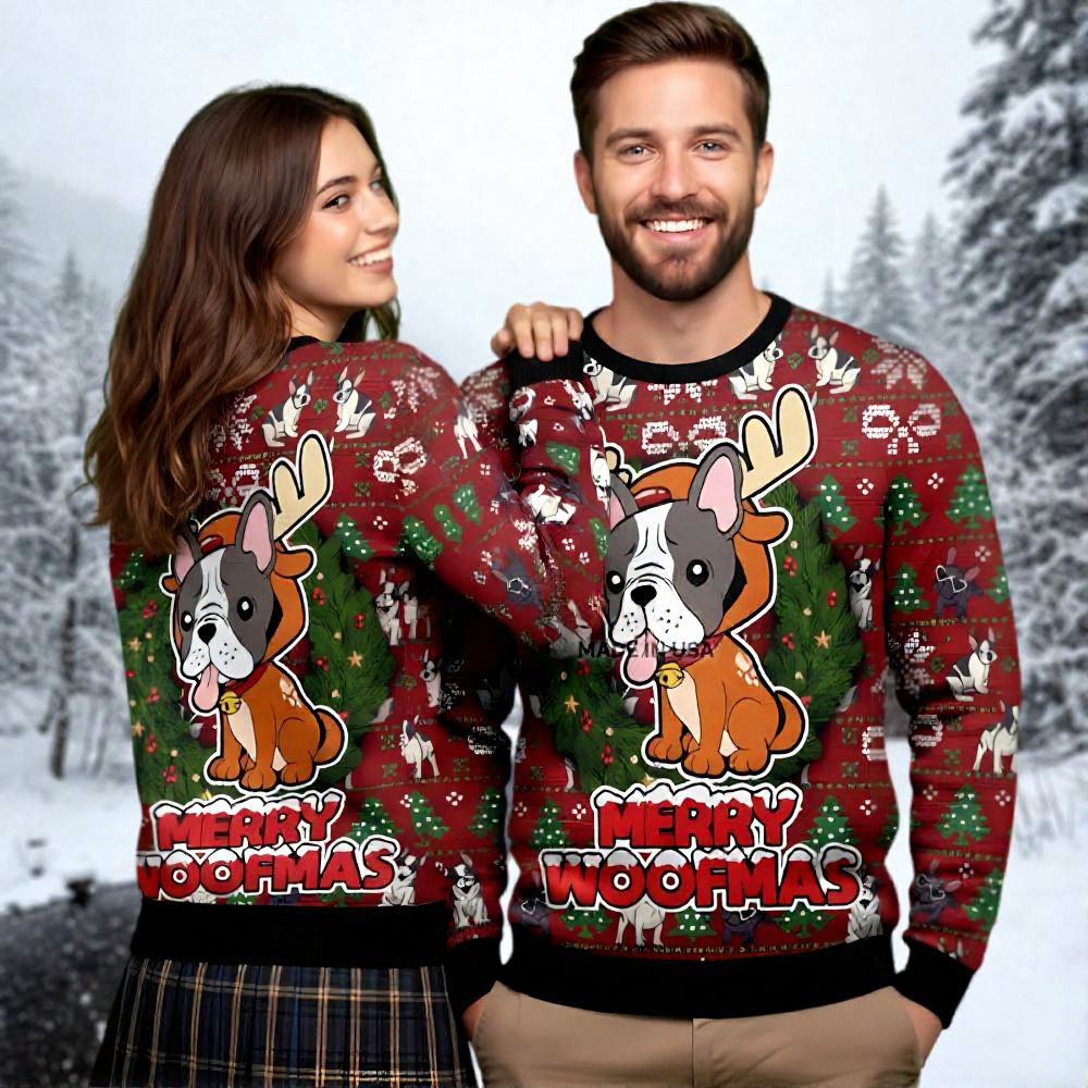 French Bulldog Ugly Christmas Sweater Merry Woofmas Christmas Gifts For Bulldog Owners