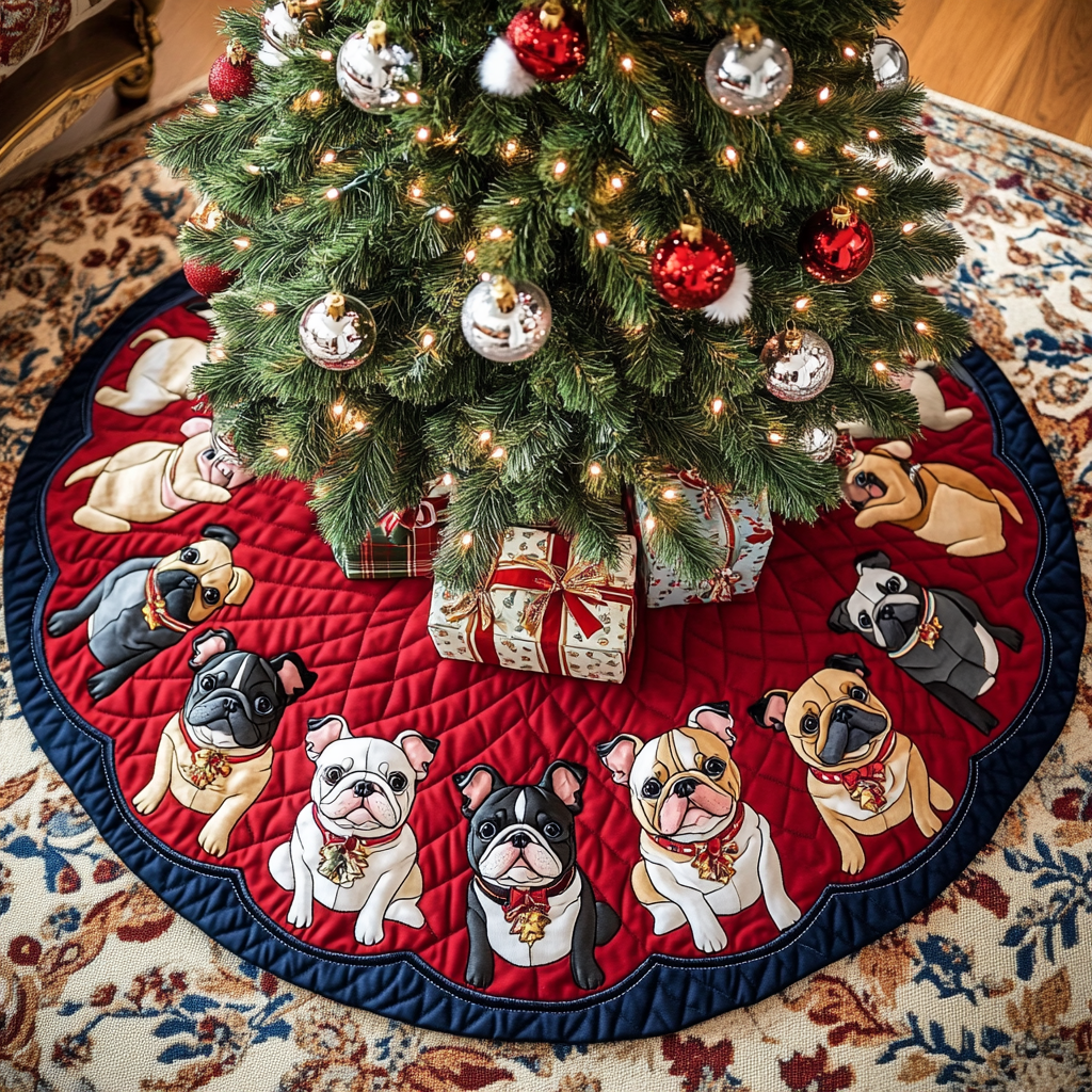 French Bulldog Xmas Joy Christmas Quilted Tree Skirt Christmas Holiday Decor Home