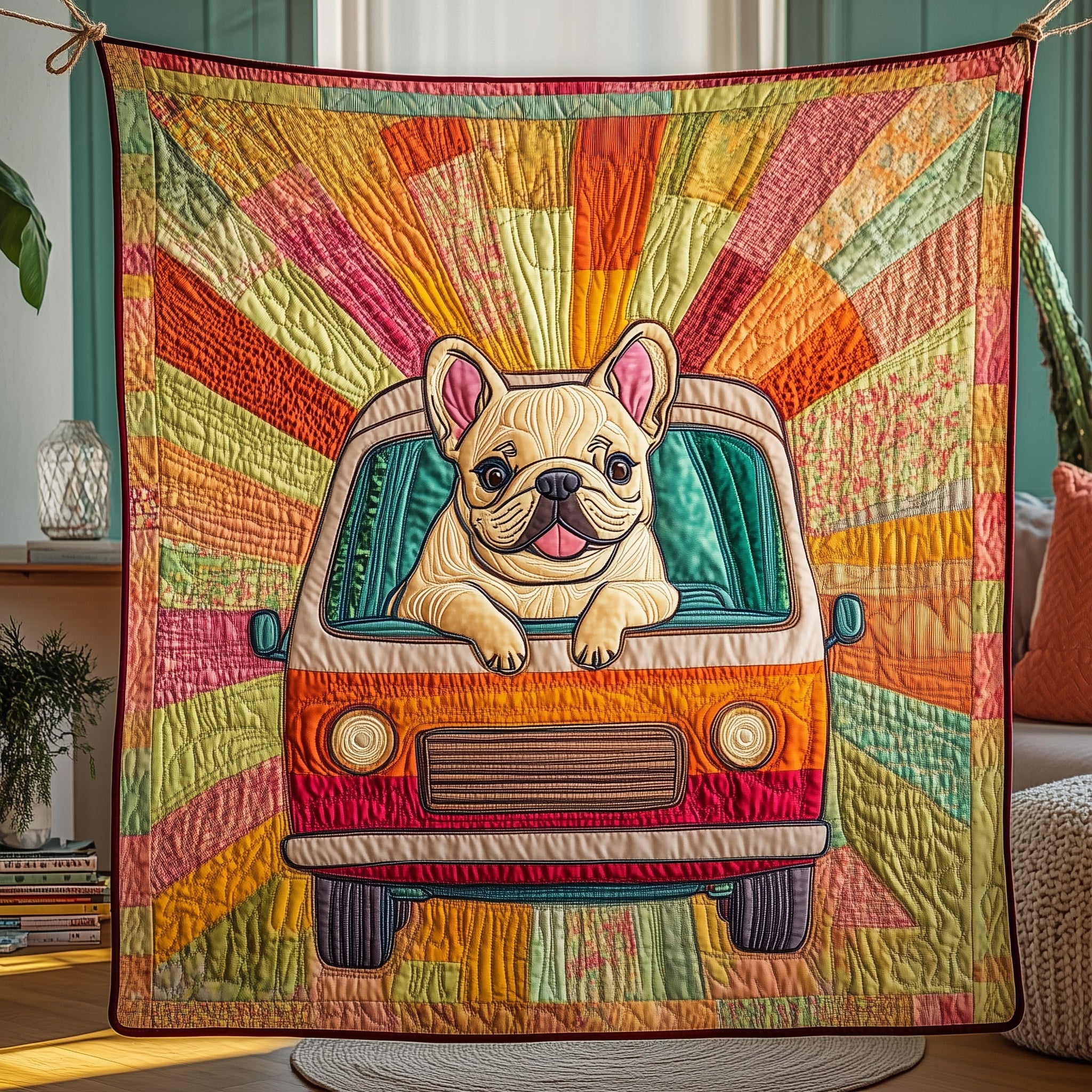 Frenchie Adventure Quilted Blanket Merchandise Throw BlanketDog Related Presents