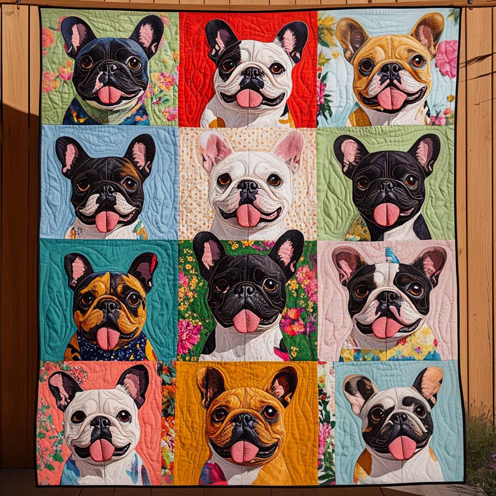 Frenchie Charm Quilted Blanket Gifts For French Bulldog Owners