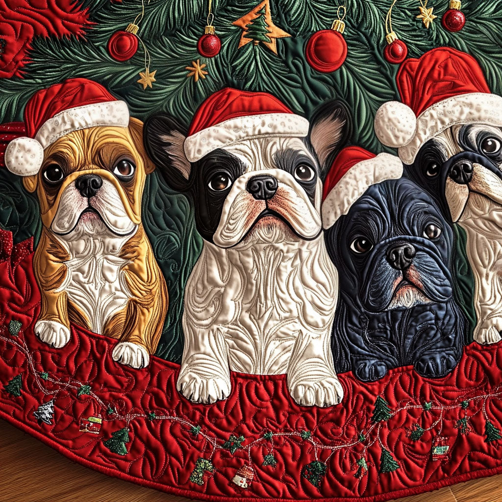Frenchie Charm Quilted Christmas Tree Skirt Perfect Tree Skirt Gift for Mom or Grandma
