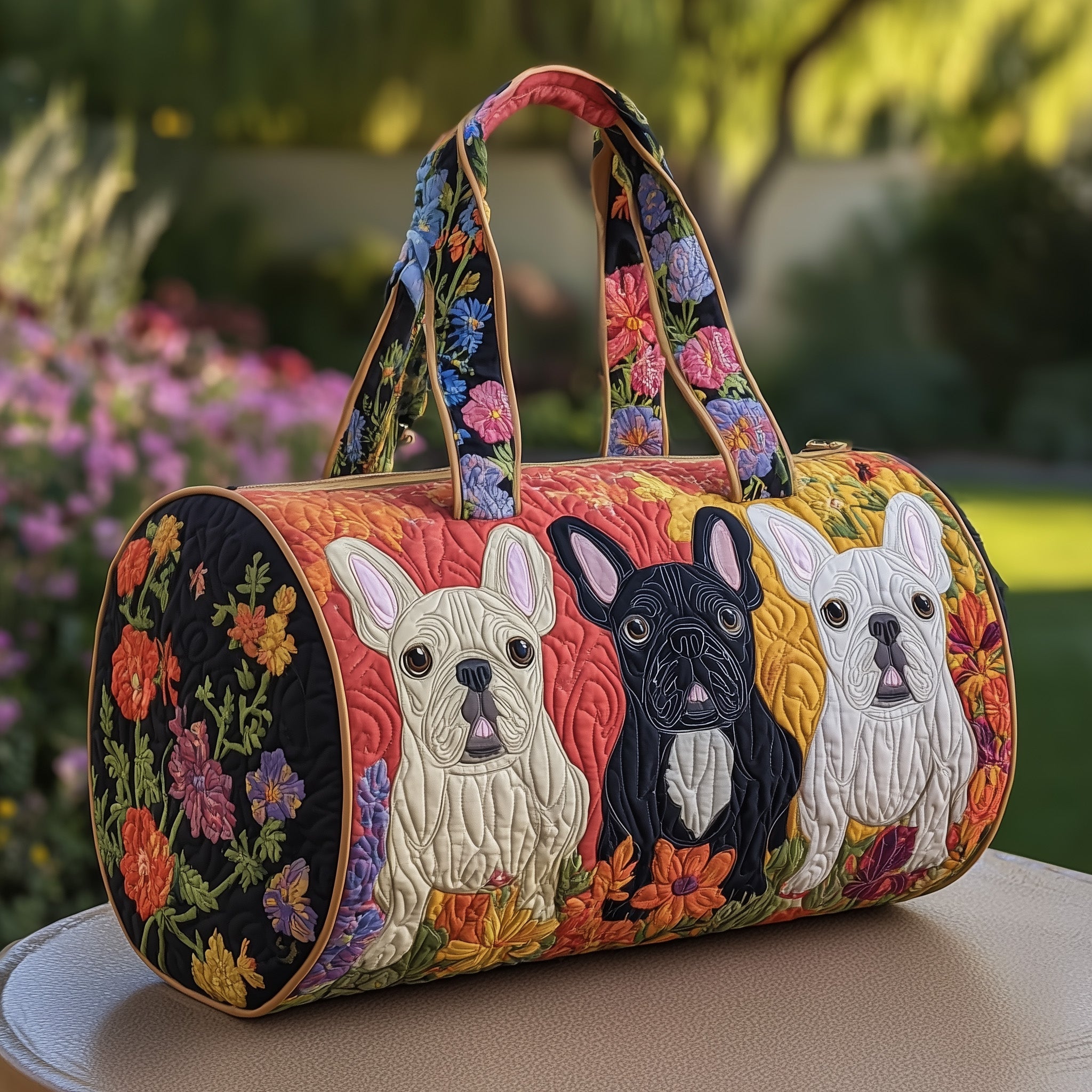 Frenchie Charm Quilted Duffle Bag For Everyday Use