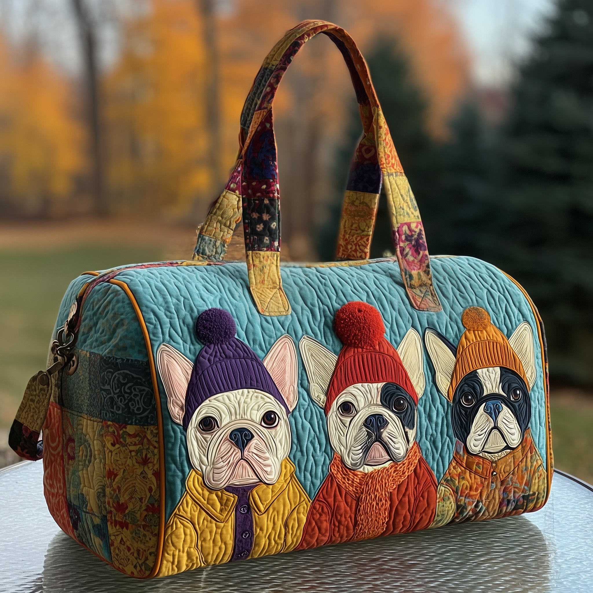 Frenchie Charm Quilted Duffle Bag For Weekend Trips