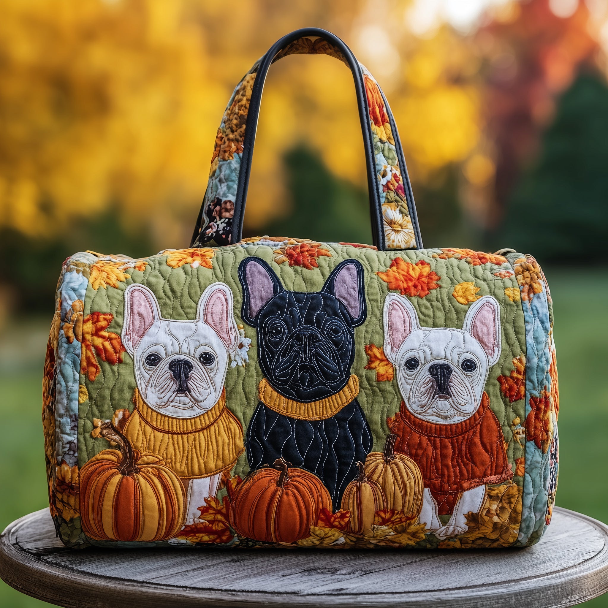 Frenchie Charm Quilted Duffle Bag For Work And Travel