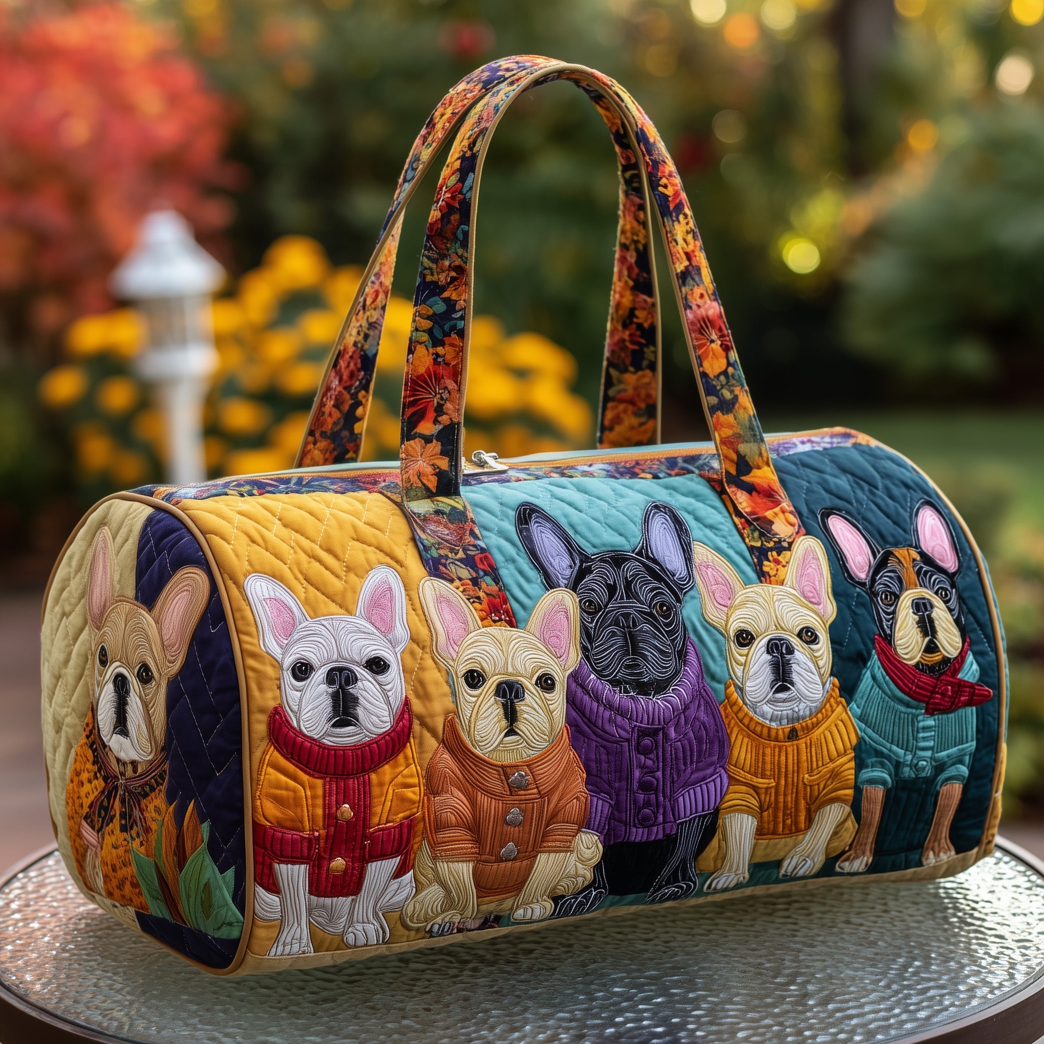 Frenchie Charm Quilted Duffle Bag Gift For Family