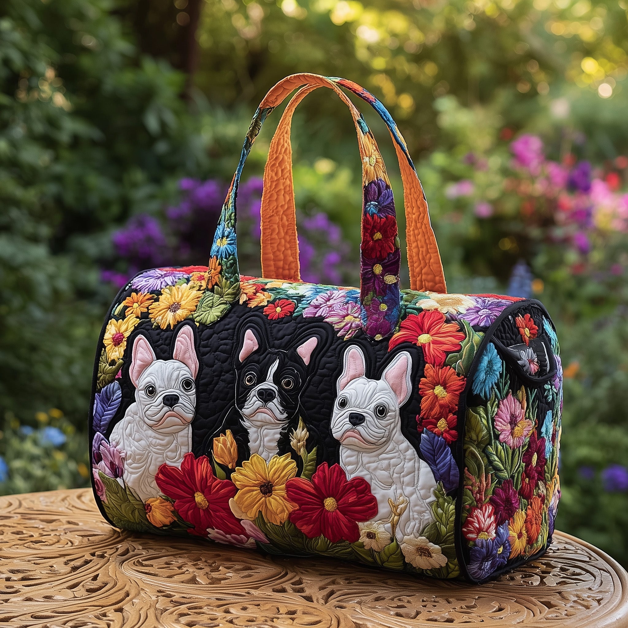Frenchie Charm Quilted Duffle Bag Gift For Friends