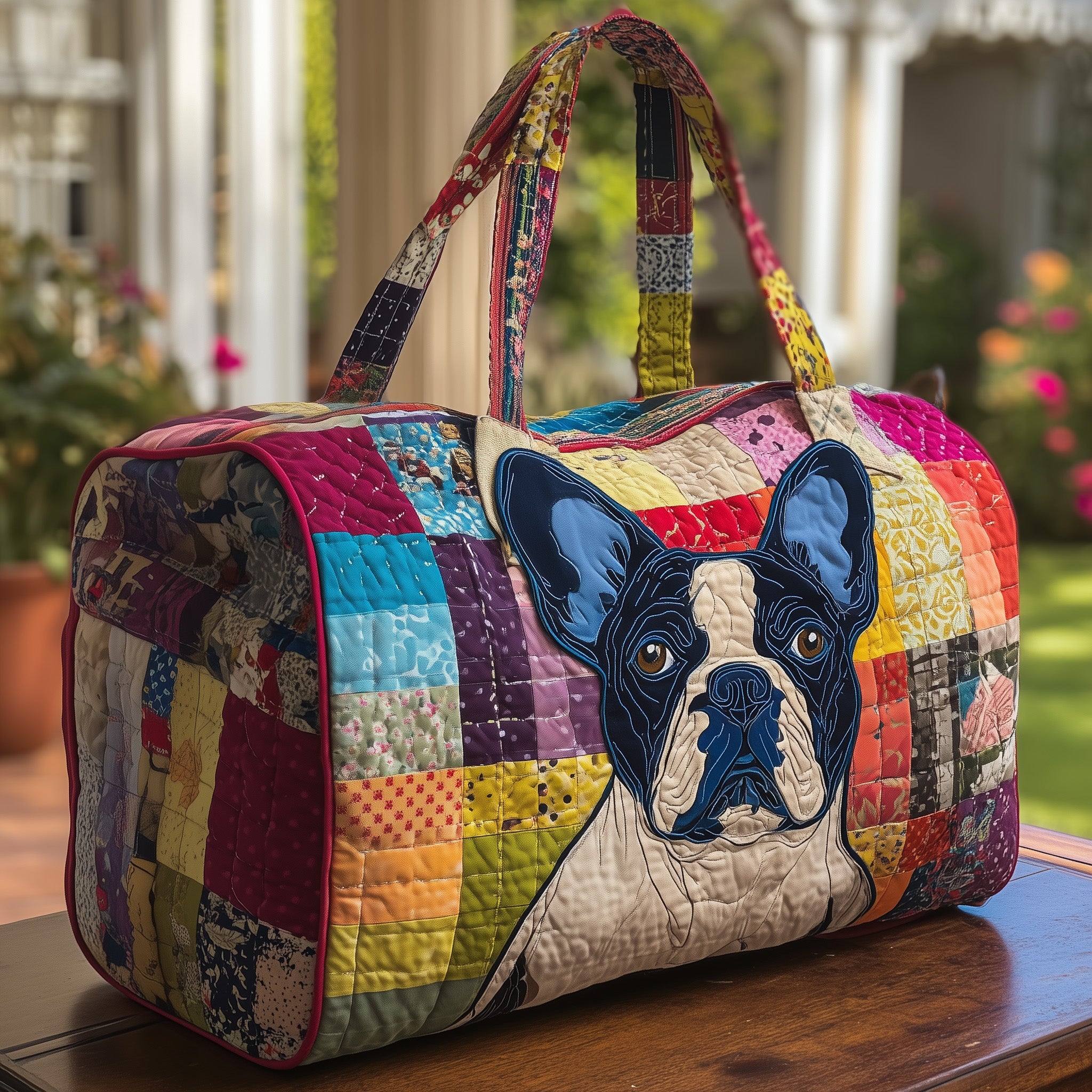 Frenchie Chic Quilted Duffle Bag For Office And Campus