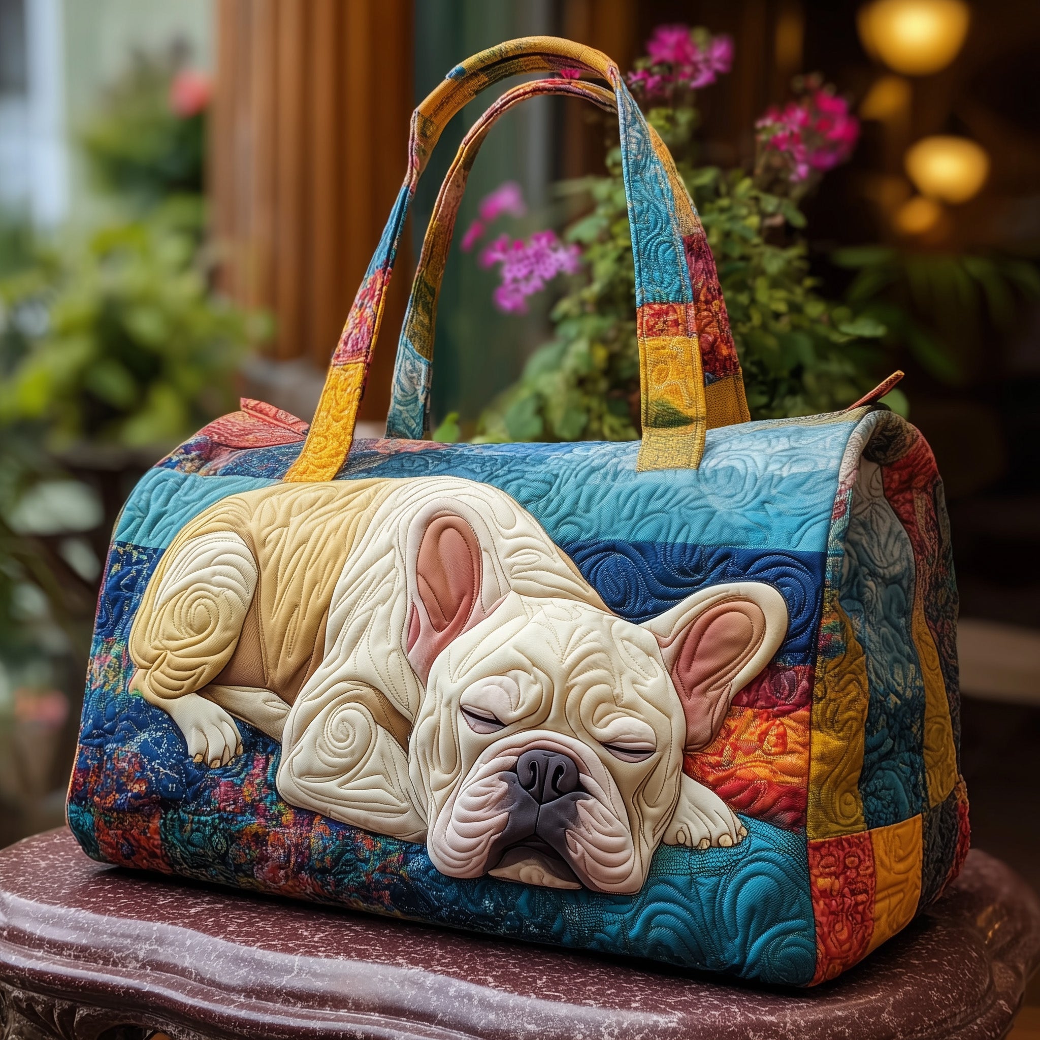 Frenchie Chic Quilted Duffle Bag For Outdoor Activities