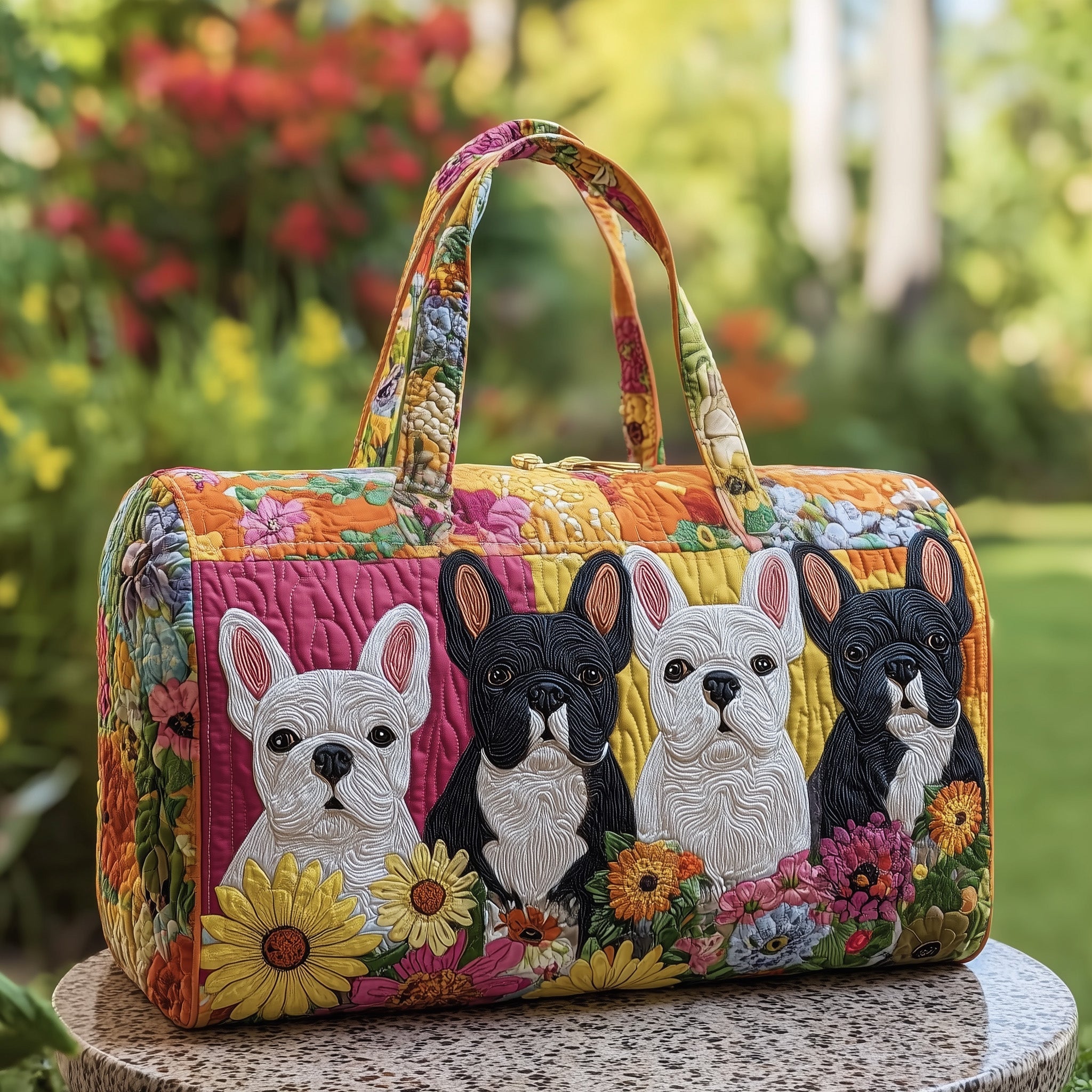 Frenchie Chic Quilted Duffle Bag For School And Gym