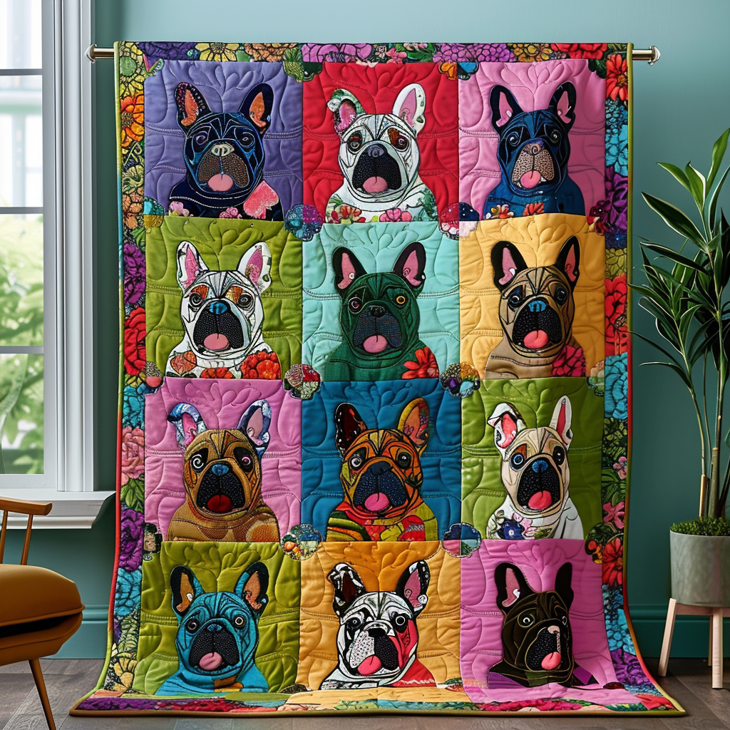 Frenchie Color Fest Quilted Blanket Frenchie Lovers Gifts