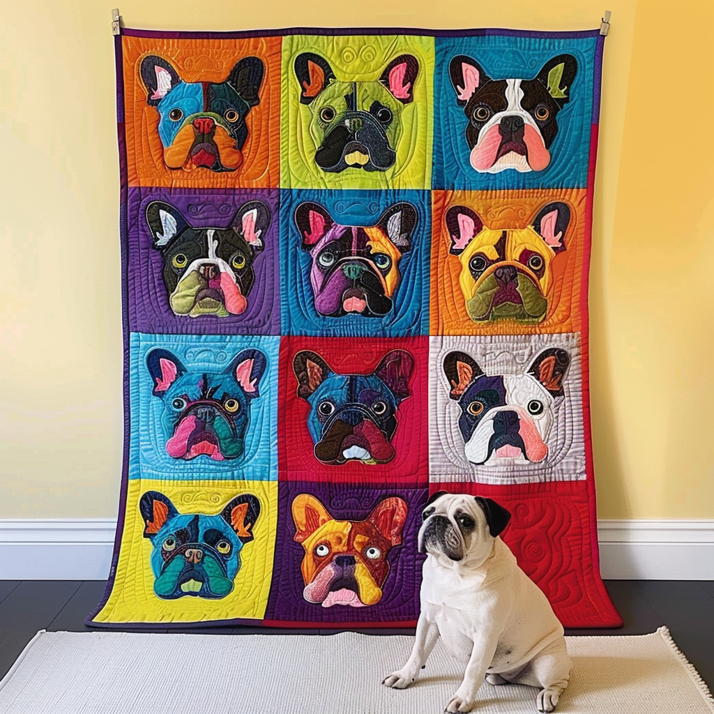 Frenchie Fanatic Quilted Blanket Frenchie Lovers Gifts