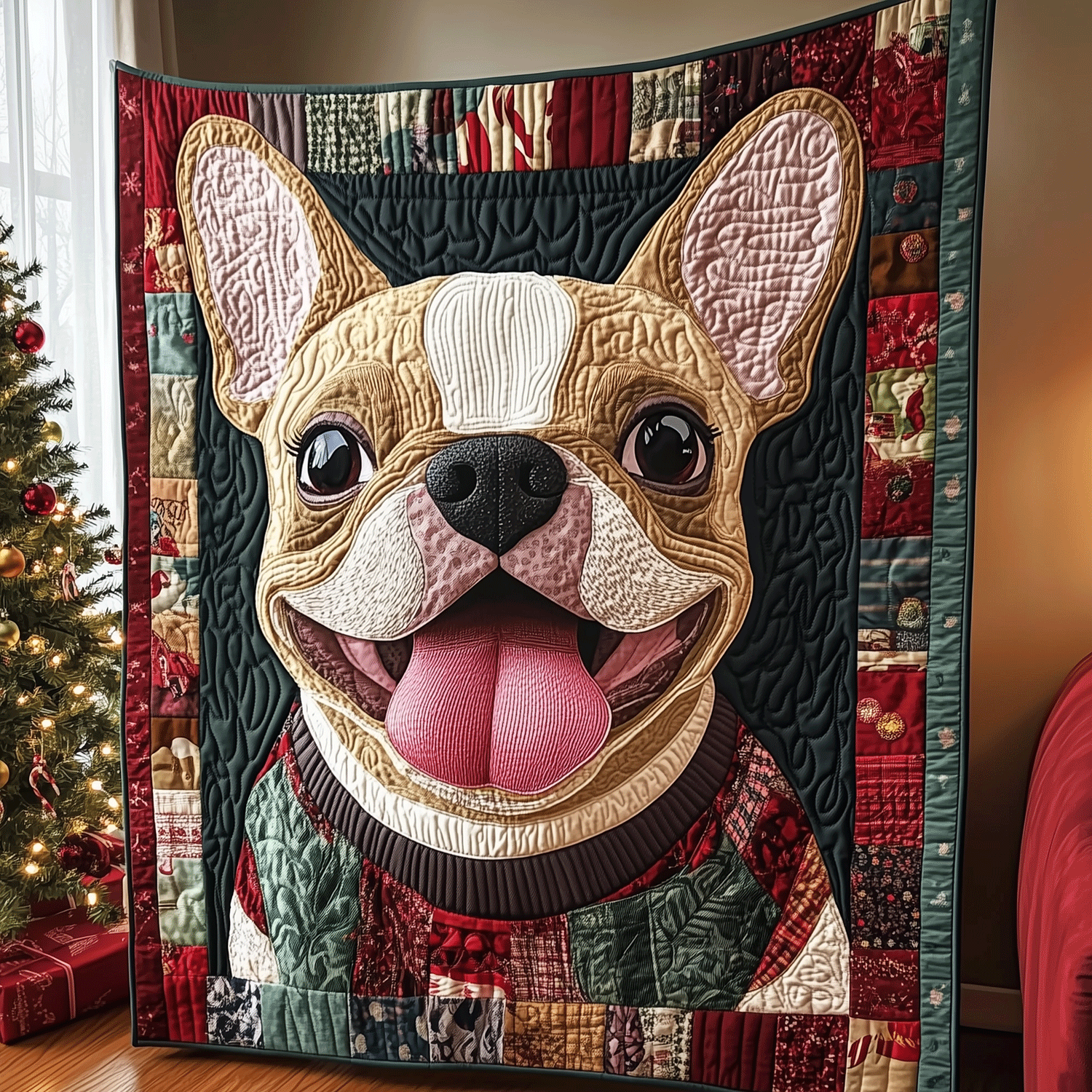 Frenchie Festive Fun Quilted Blanket Gifts For Frenchie Lovers