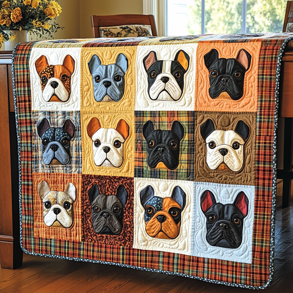 Frenchie Flair Quilted Blanket Gifts For French Bulldog Owners