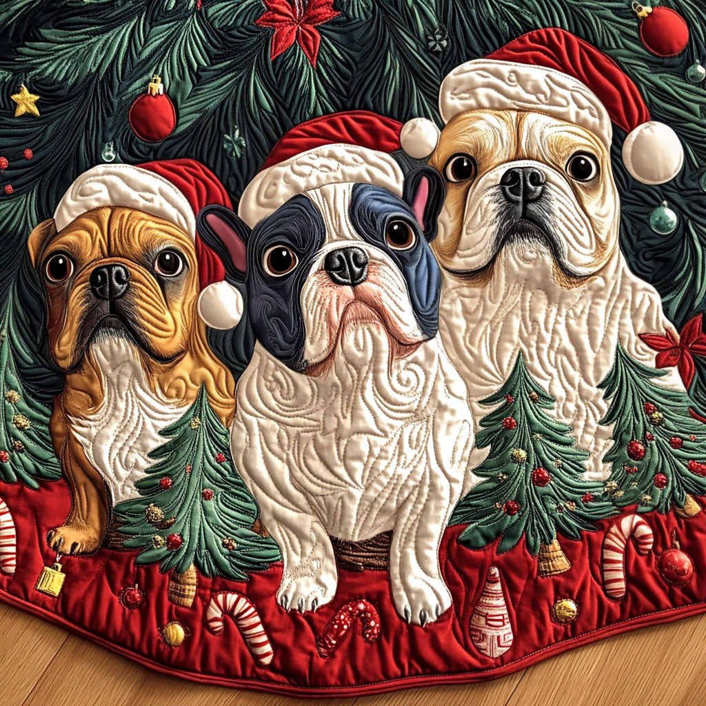 Frenchie Flair Quilted Christmas Tree Skirt Seasonal Tree Area Decoration