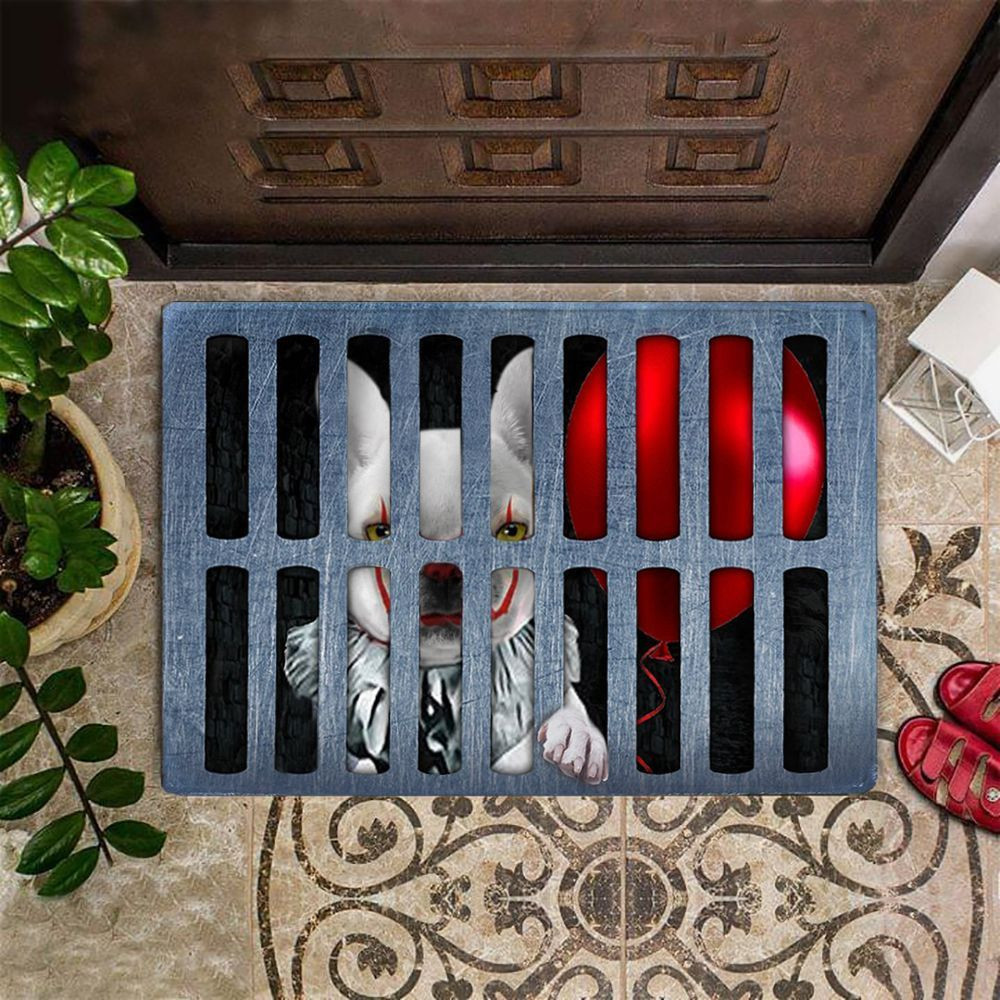 Frenchie Halloween Doormat French Bulldog Clown Parody Funny Halloween Welcome Mat