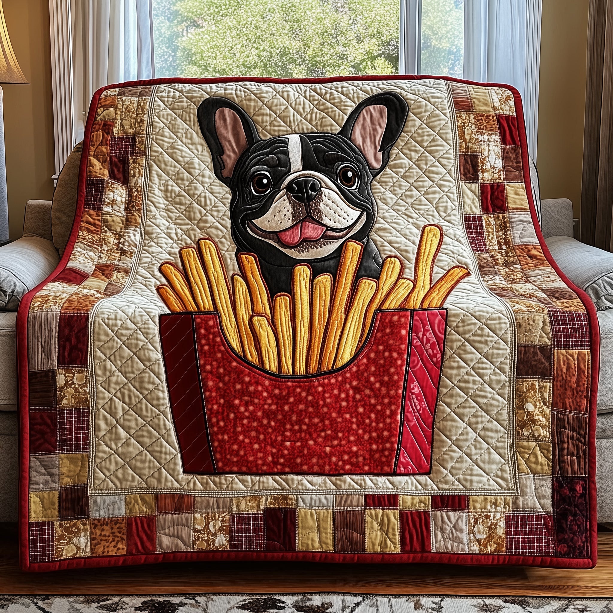 Frenchie Haven Quilted Blanket Merchandise Throw BlanketCool Gifts For Animal Lovers