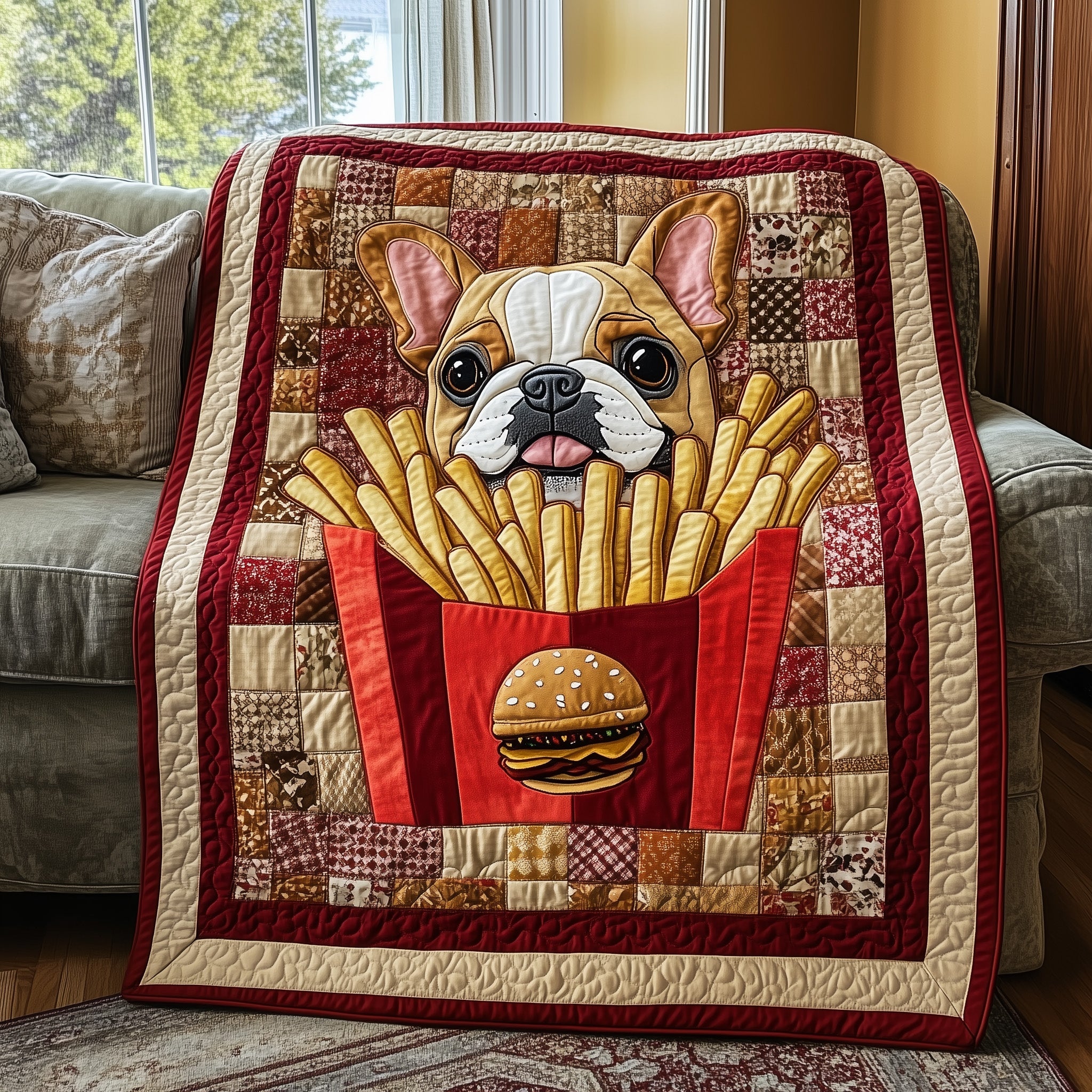Frenchie Haven Quilted Blanket Merchandise Throw BlanketFunny Dog Gifts For Owners