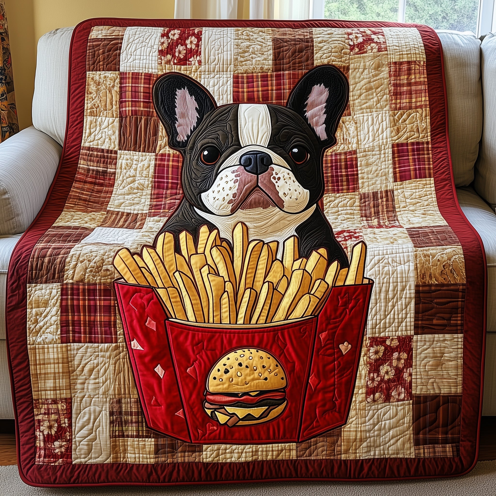 Frenchie Haven Quilted Blanket Merchandise Throw BlanketFunny Presents For Dog Owners