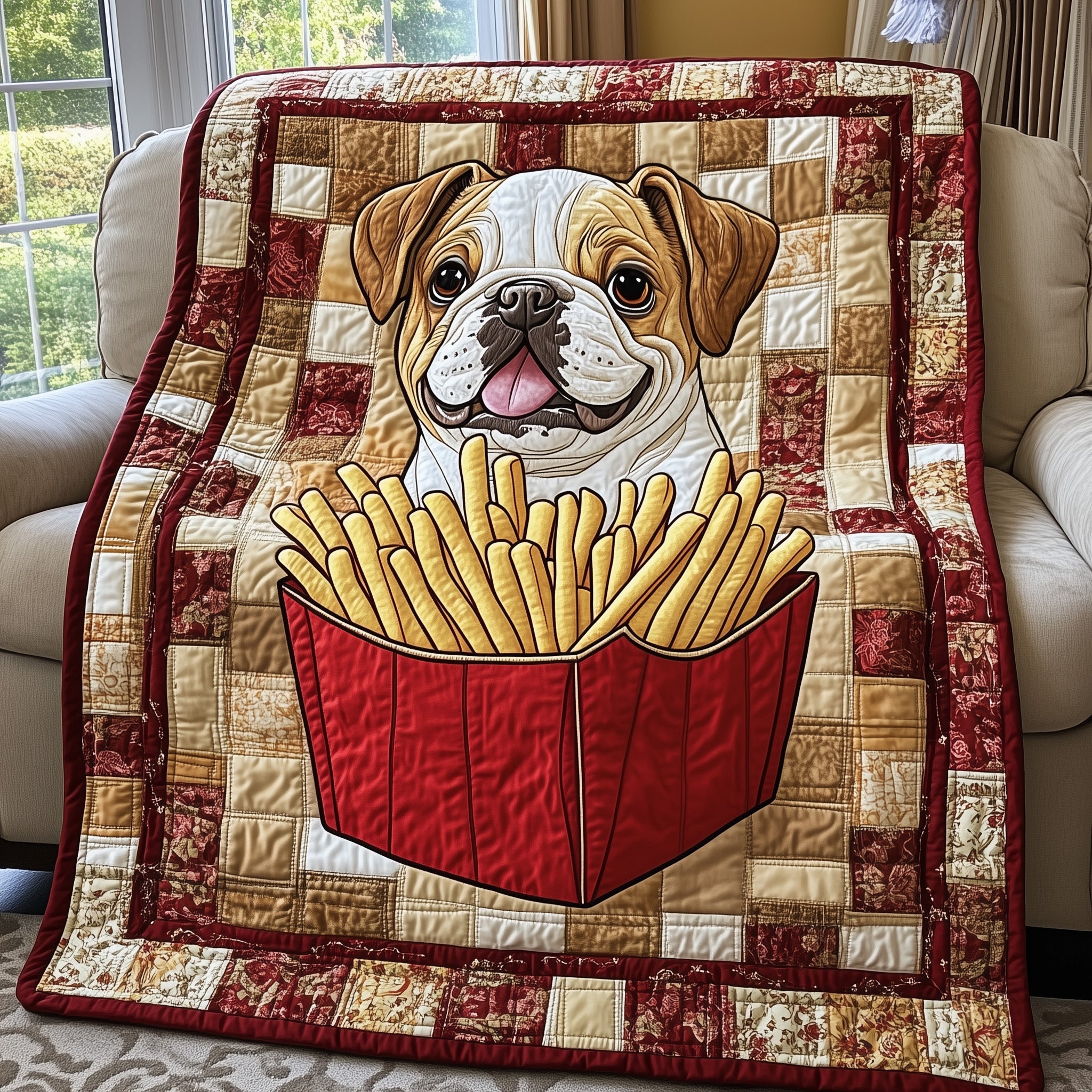 Frenchie Haven Quilted Blanket Merchandise Throw BlanketGood Gifts For New Dog Owners