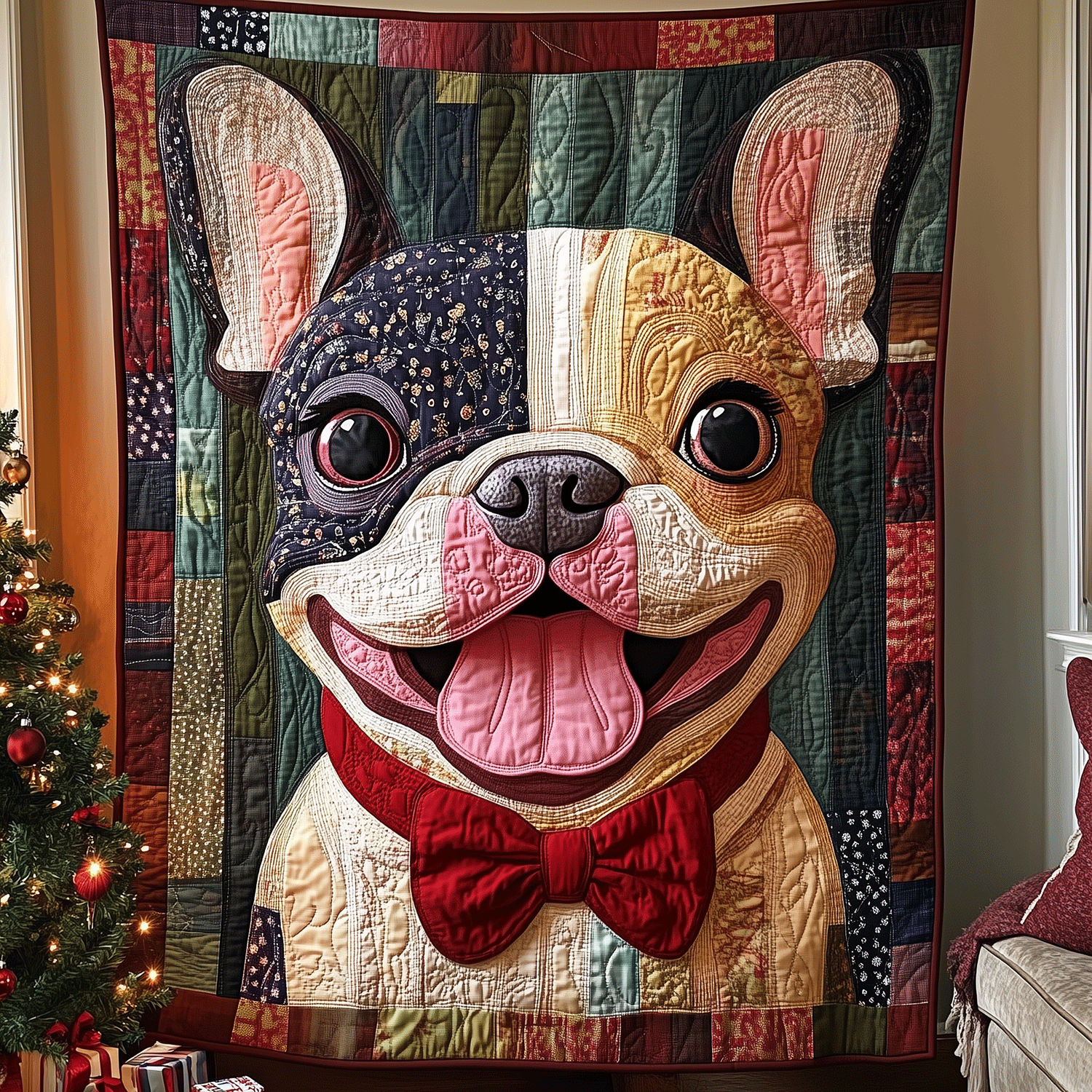 Frenchie Holiday Magic Quilted Blanket Gifts For Frenchie Lovers