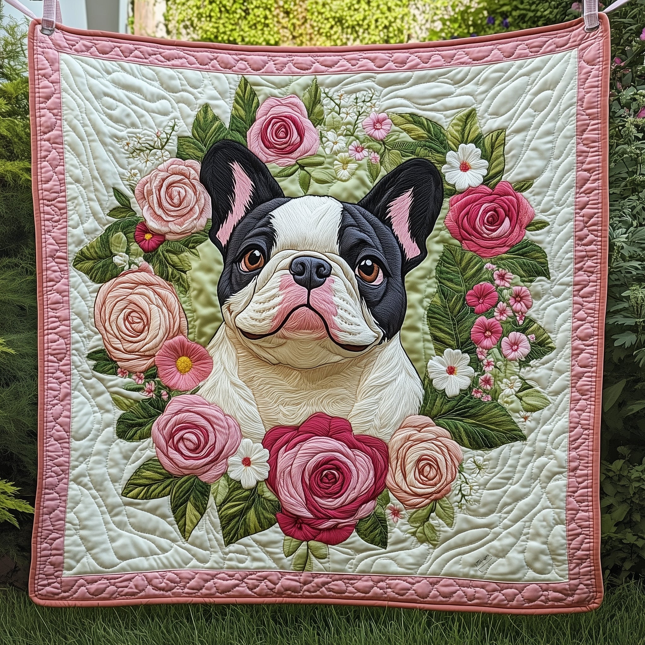 Frenchie Love Quilted Blanket Merchandise Throw BlanketFunny Dog Owner Presents