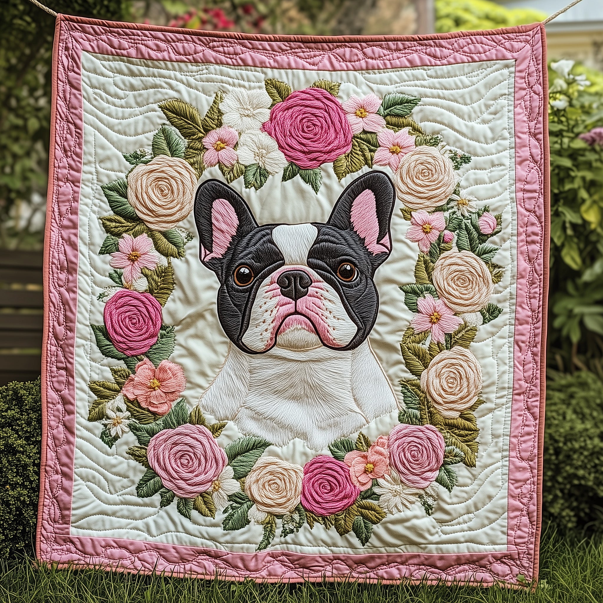 Frenchie Love Quilted Blanket Merchandise Throw BlanketGift Ideas For Pet Lovers