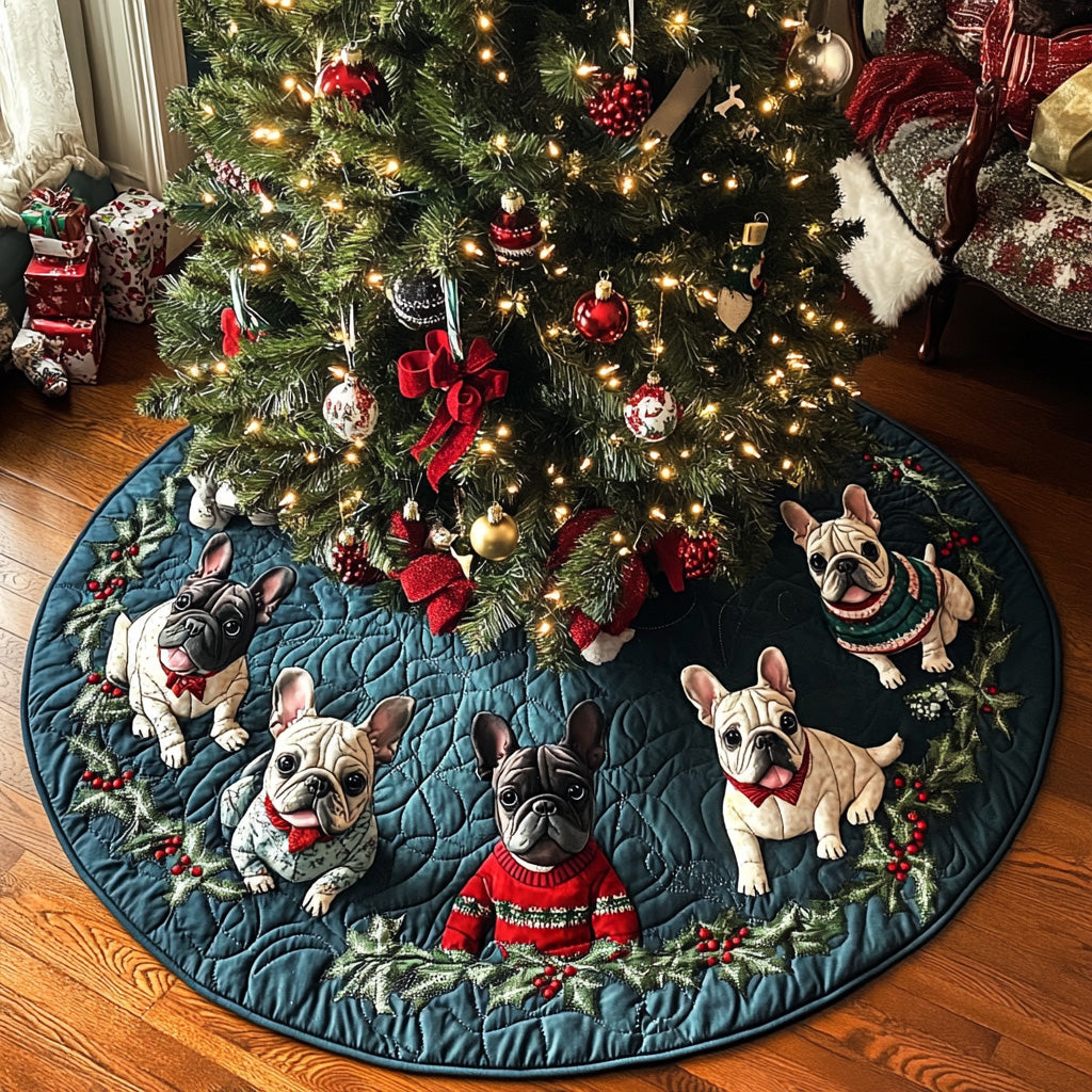 Frenchie Noel Magic Quilted Christmas Tree Skirt Holiday Decor French Bulldog Themed Gifts