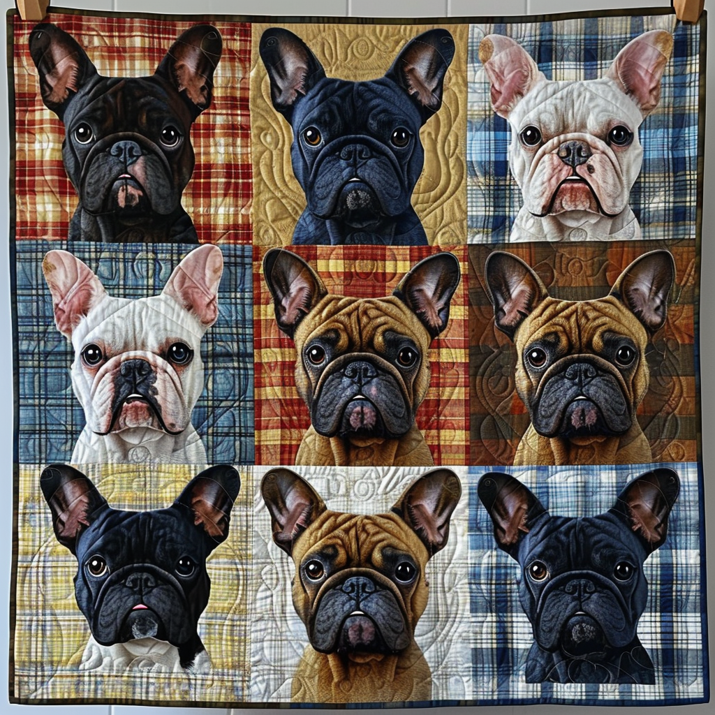 Frenchie Portraits Quilted Blanket Gifts For Frenchie Lovers