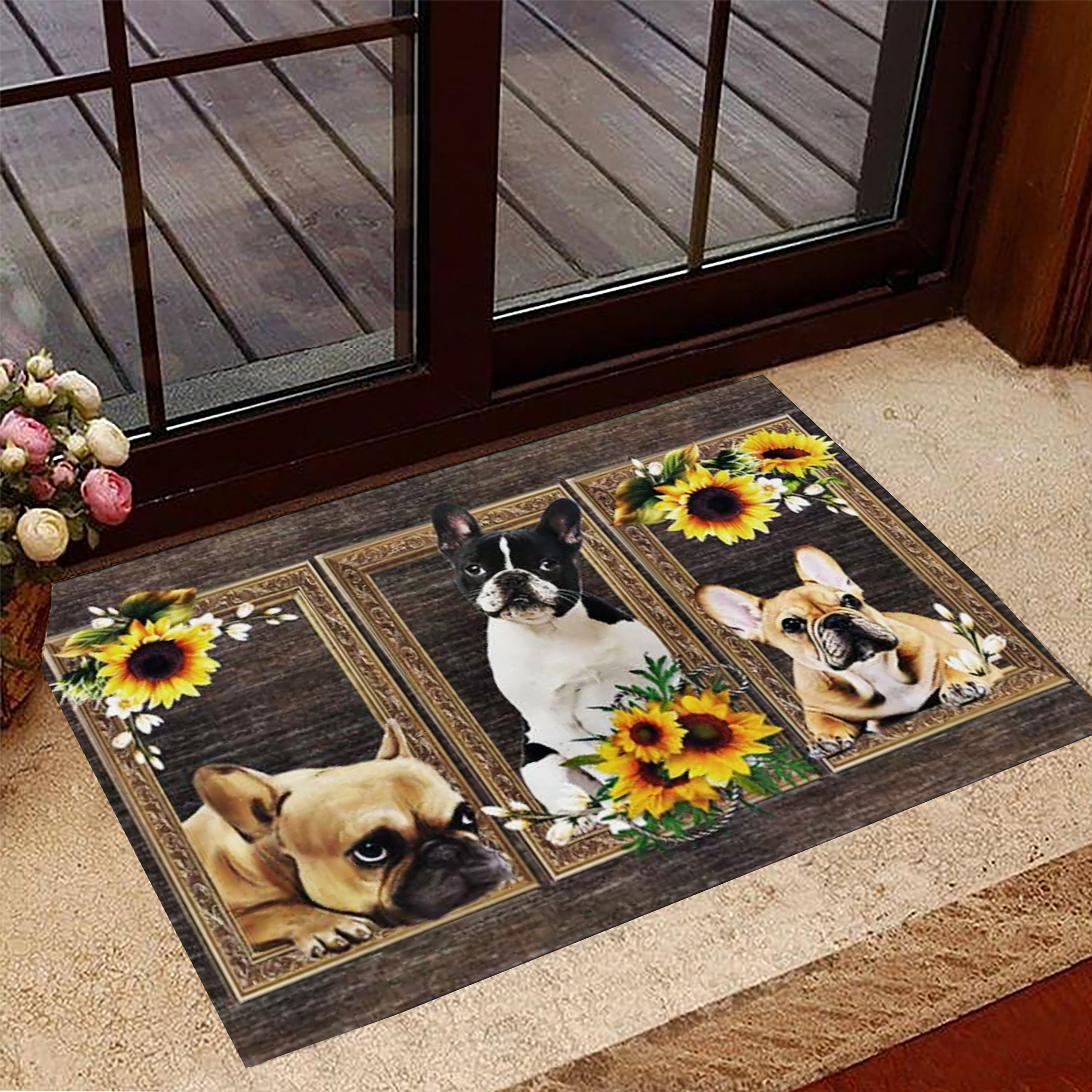 Frenchie Sunflowers Doormat French Bulldog Merchandise Home Decorative Dog Lover Gift