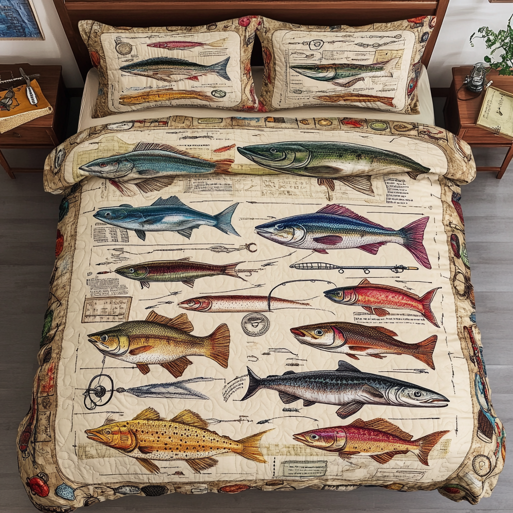 Fresh Bait Quilted Bedding Set Bed Decor Ideas Best Fishing Gifts For Dad