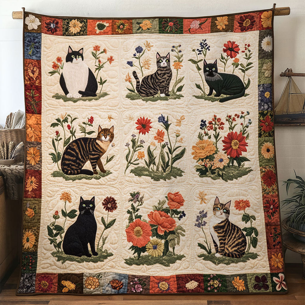 Fresh Blossom Cat Quilt Blanket Floral Blanket Christmas Gifts For Mom 2025