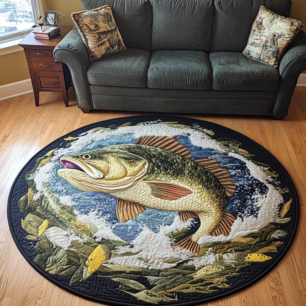 Fresh Catch Quilted Round Mat Christmas Entry Way Decor Koi Fish Gifts